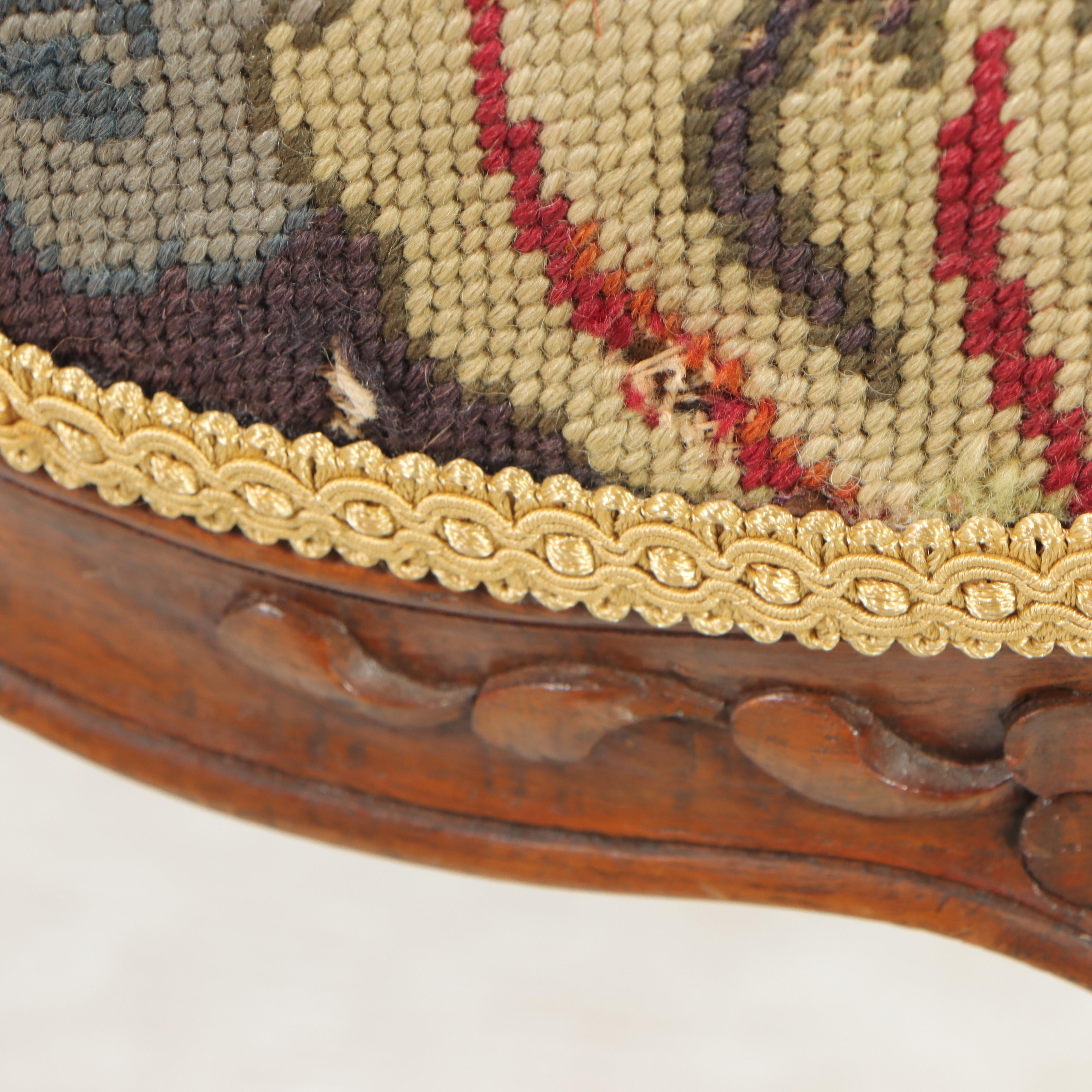 Victorian Rococo Revival Walnut and Needlepoint Upholstered Armchair