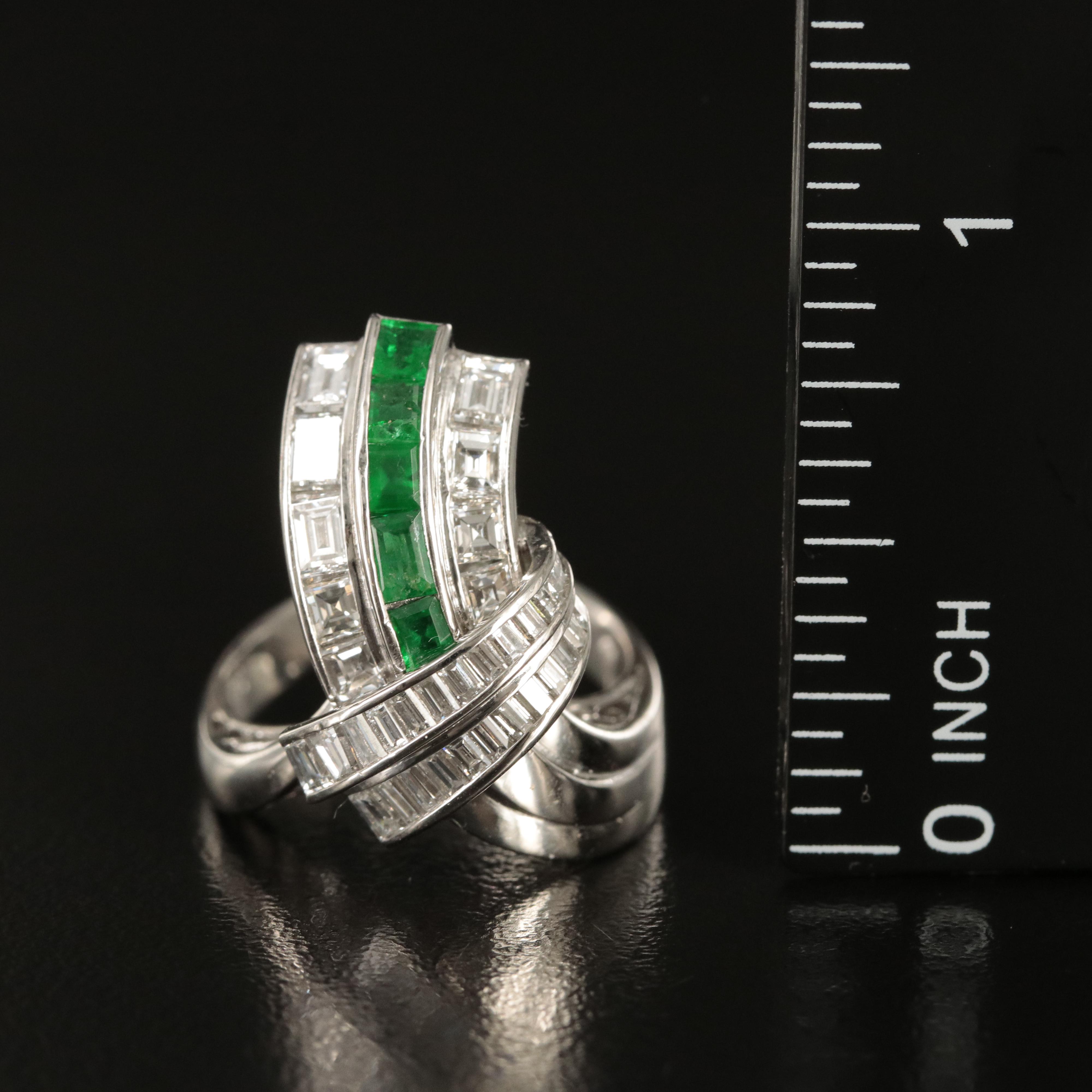 Platinum 1.45 CTW Diamond and Emerald Ribbon Ring