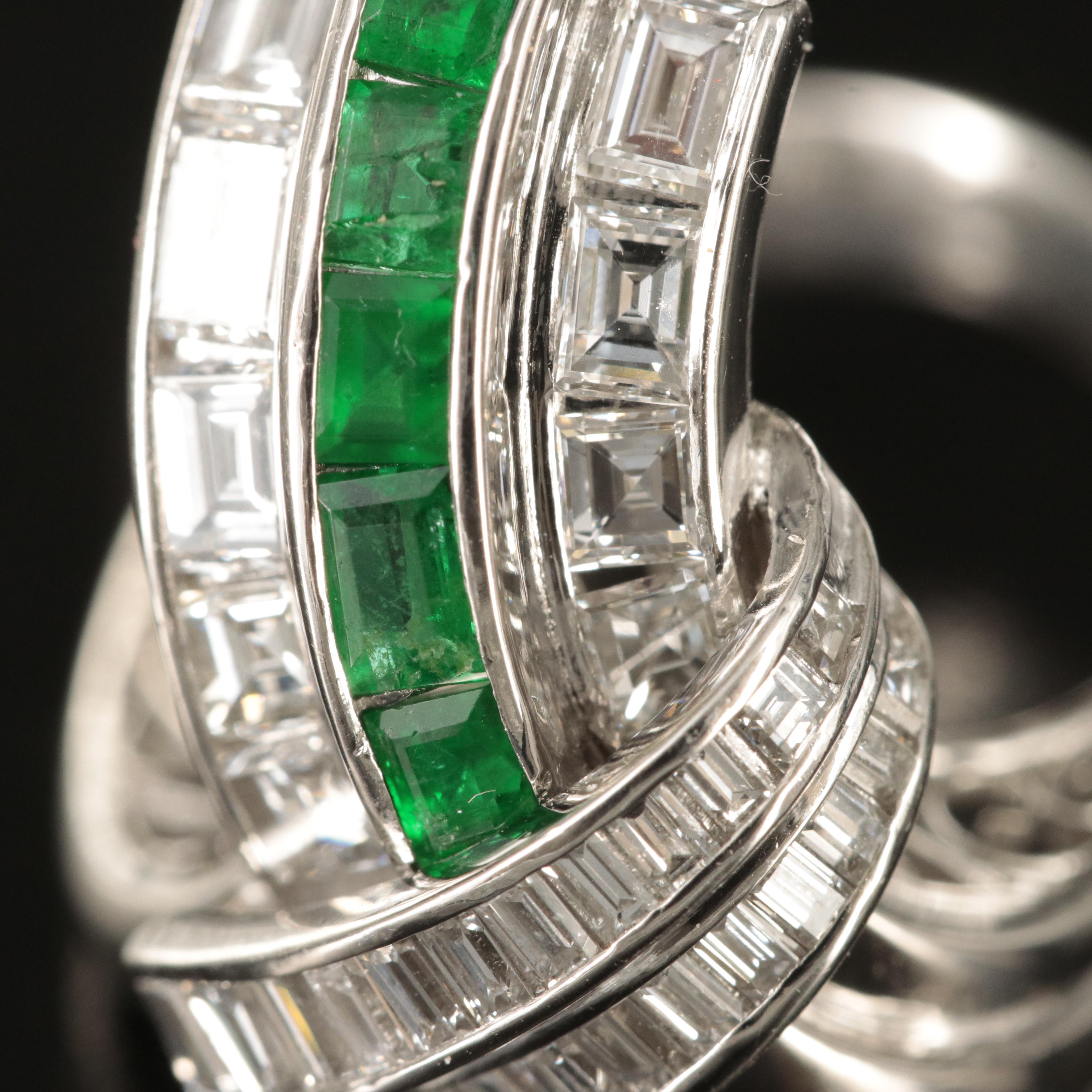 Platinum 1.45 CTW Diamond and Emerald Ribbon Ring
