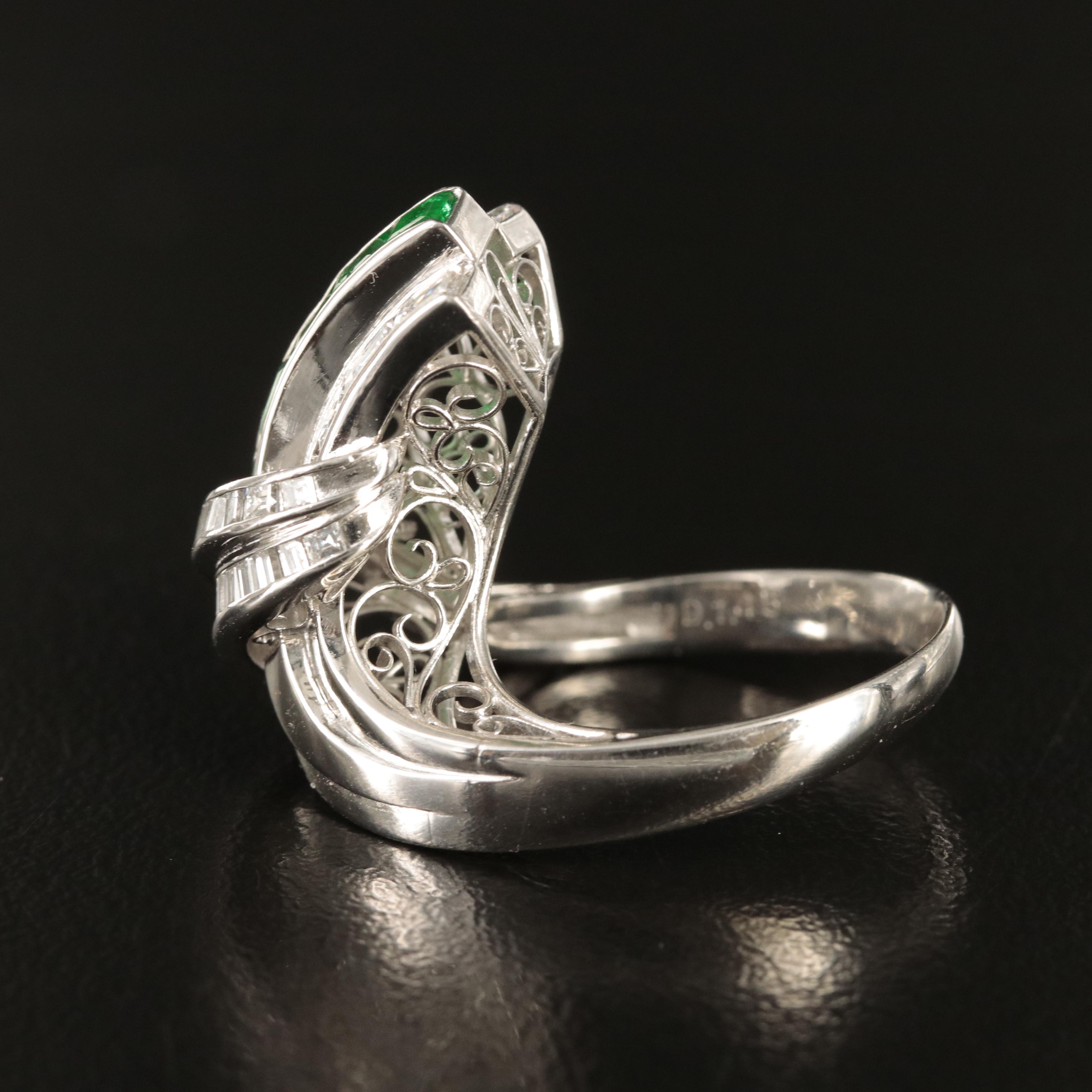 Platinum 1.45 CTW Diamond and Emerald Ribbon Ring