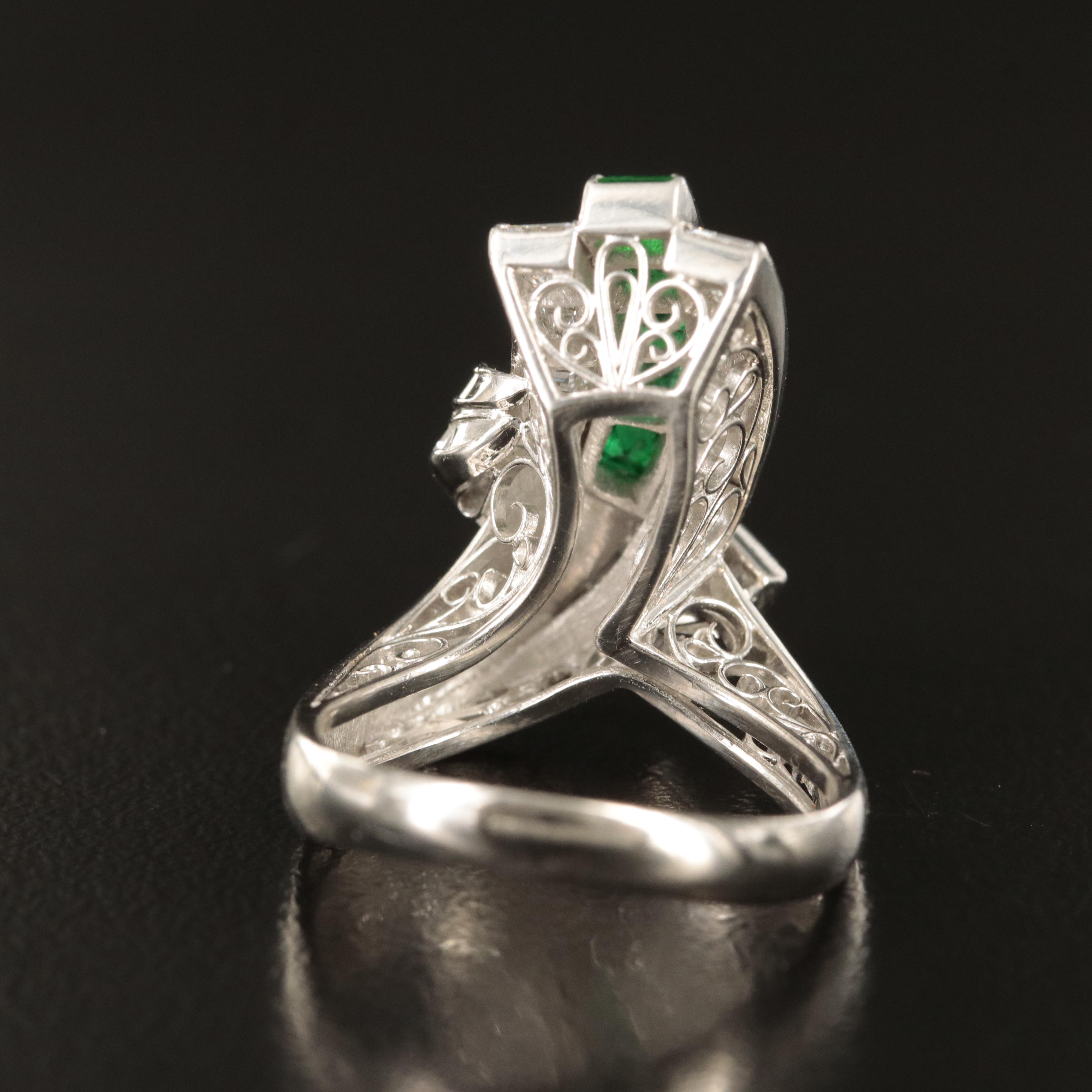 Platinum 1.45 CTW Diamond and Emerald Ribbon Ring
