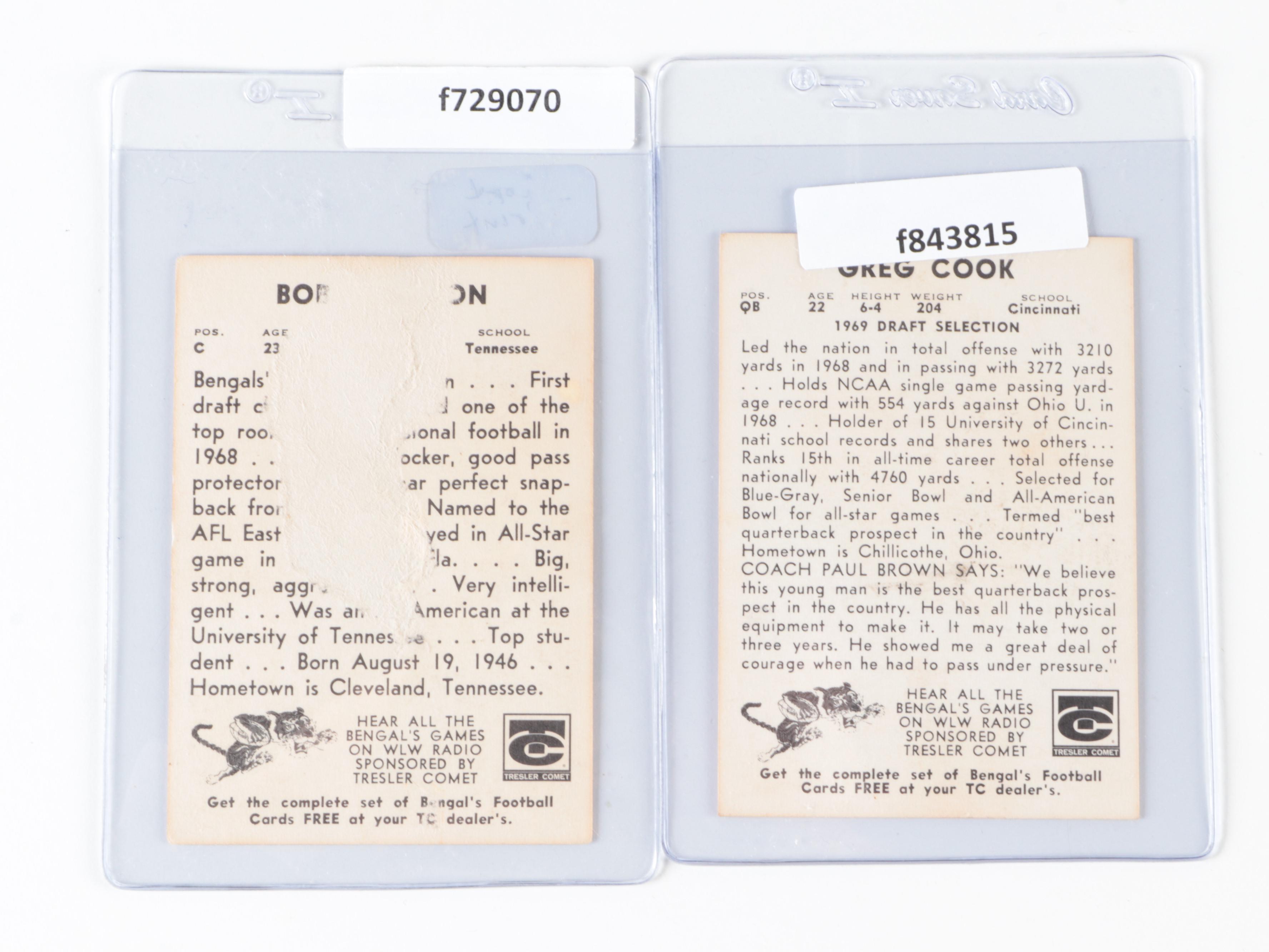 1969 Tresler Comet Cincinnati Bengals Football Cards with Cook, Johnson, More