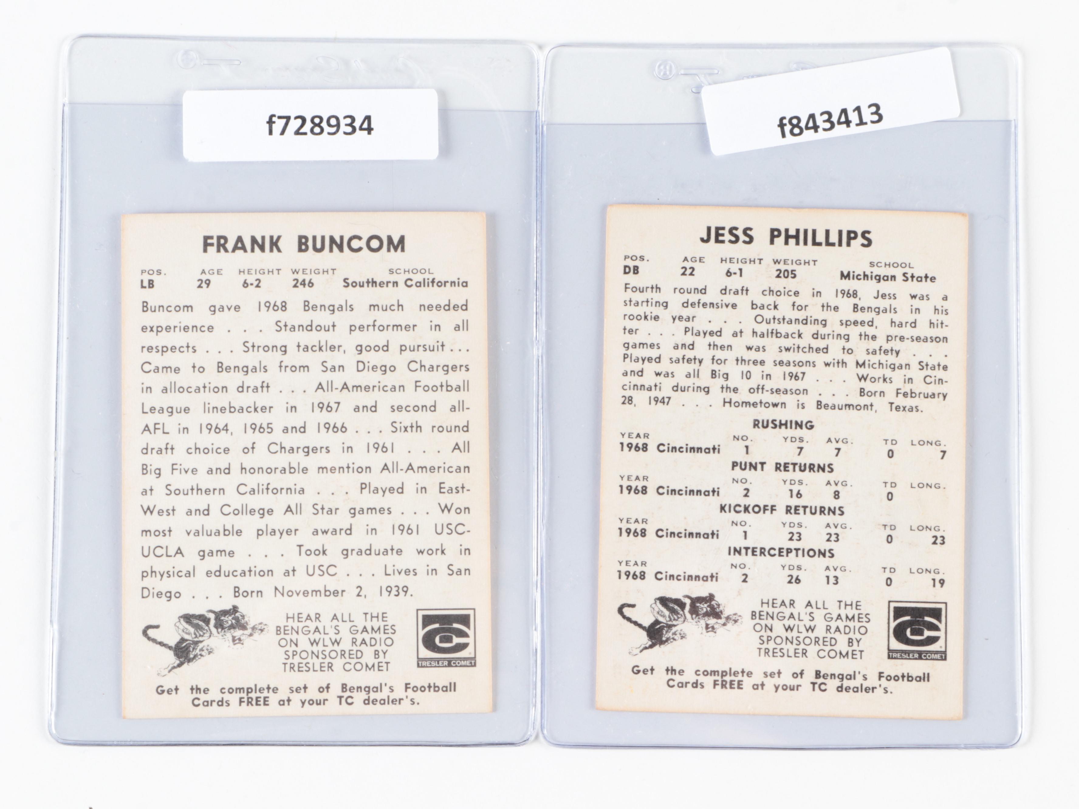 1969 Tresler Comet Cincinnati Bengals Football Cards with Cook, Johnson, More