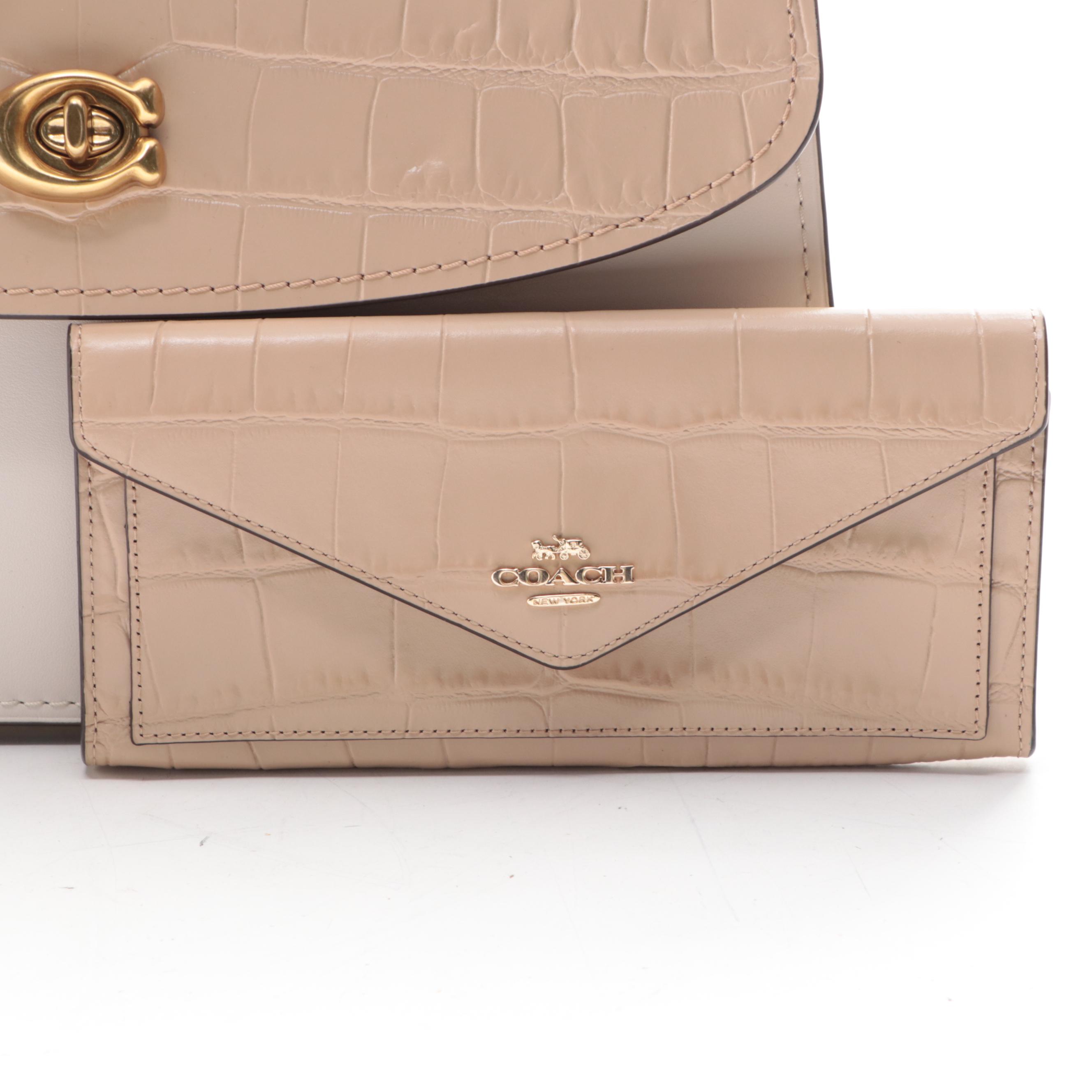 Coach Top Handle Handbag with Continental Wallet in Embossed Leather