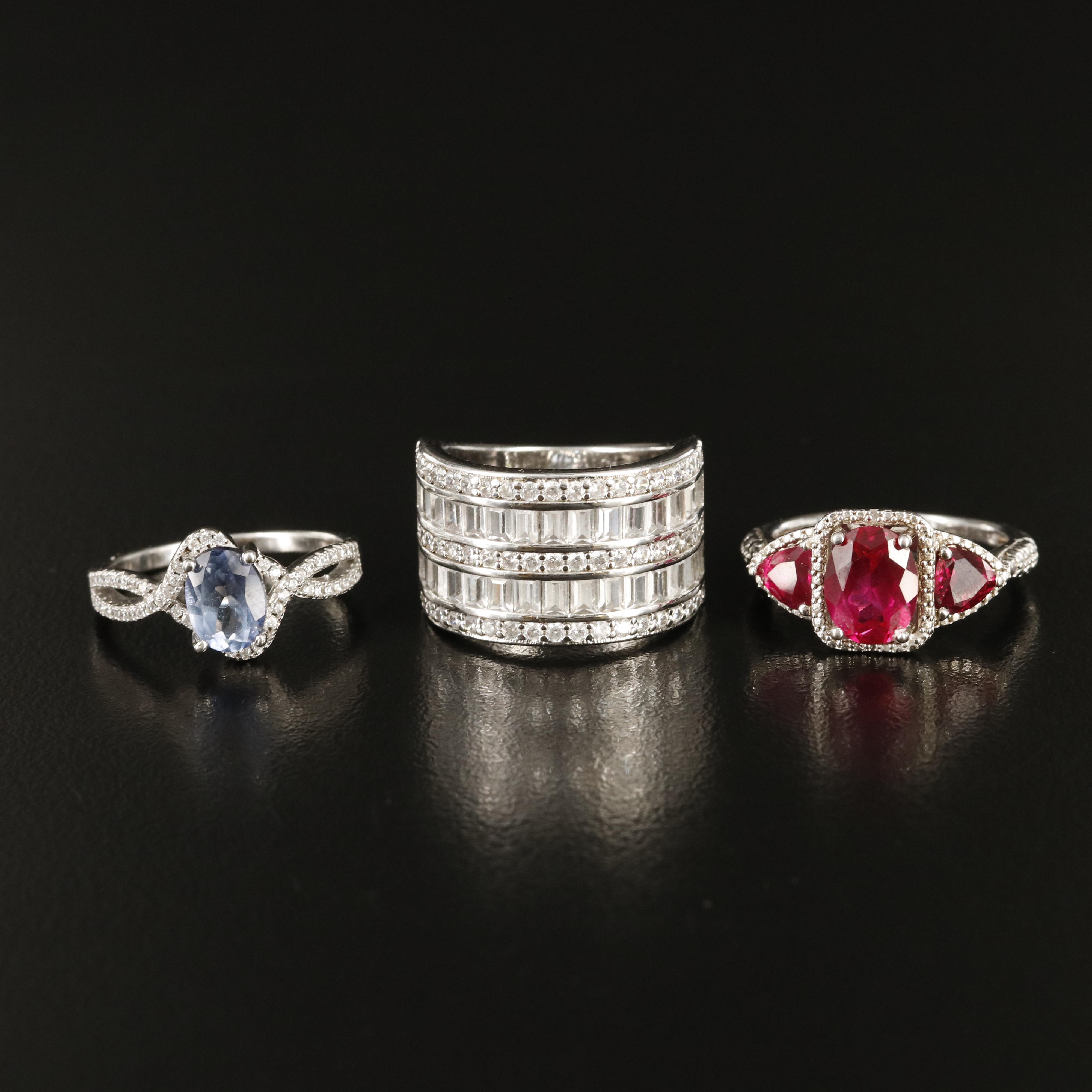 Sterling Rings Including Ruby, Sapphire and Cubic Zirconia