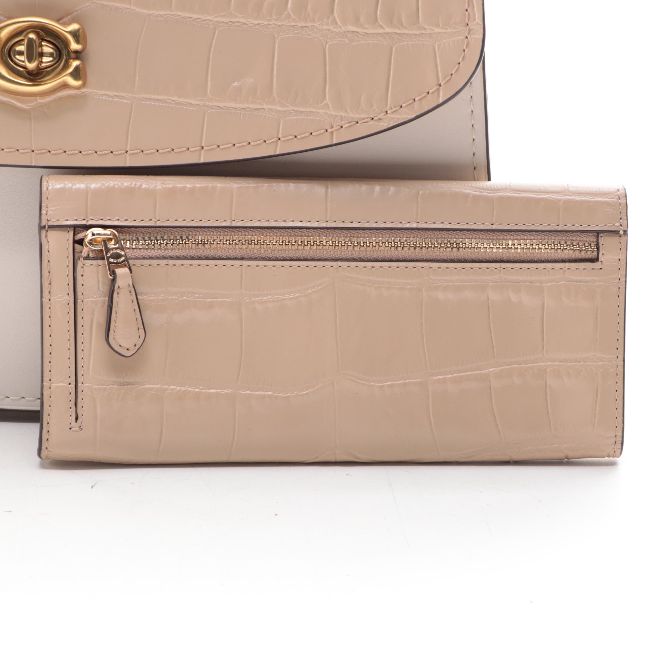 Coach Top Handle Handbag with Continental Wallet in Embossed Leather