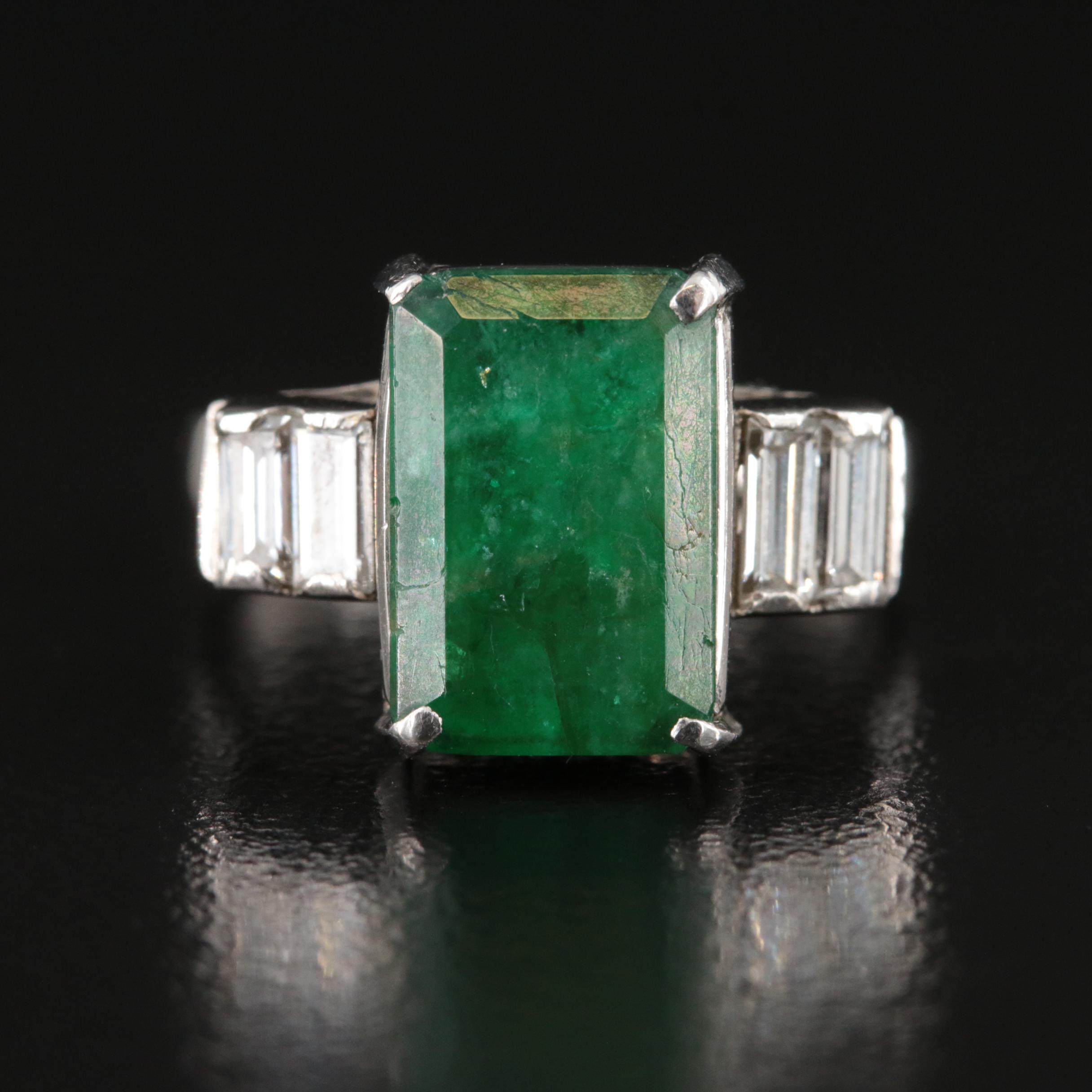 Platinum 3.85 CT Emerald and Diamond Ring