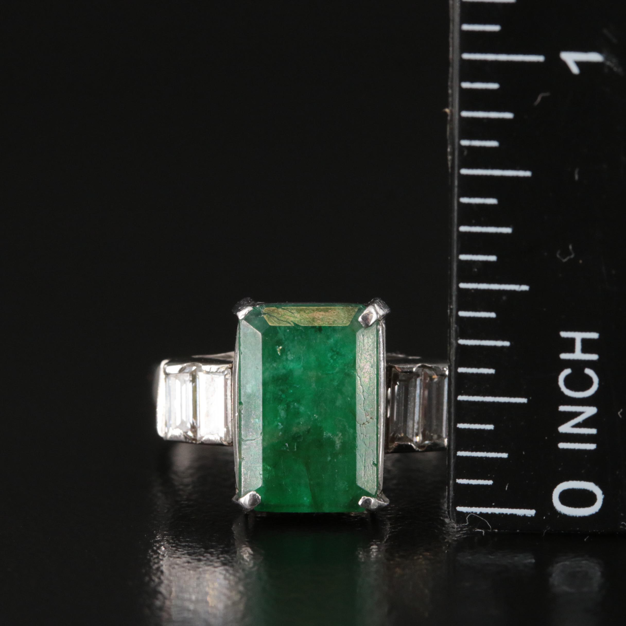 Platinum 3.85 CT Emerald and Diamond Ring