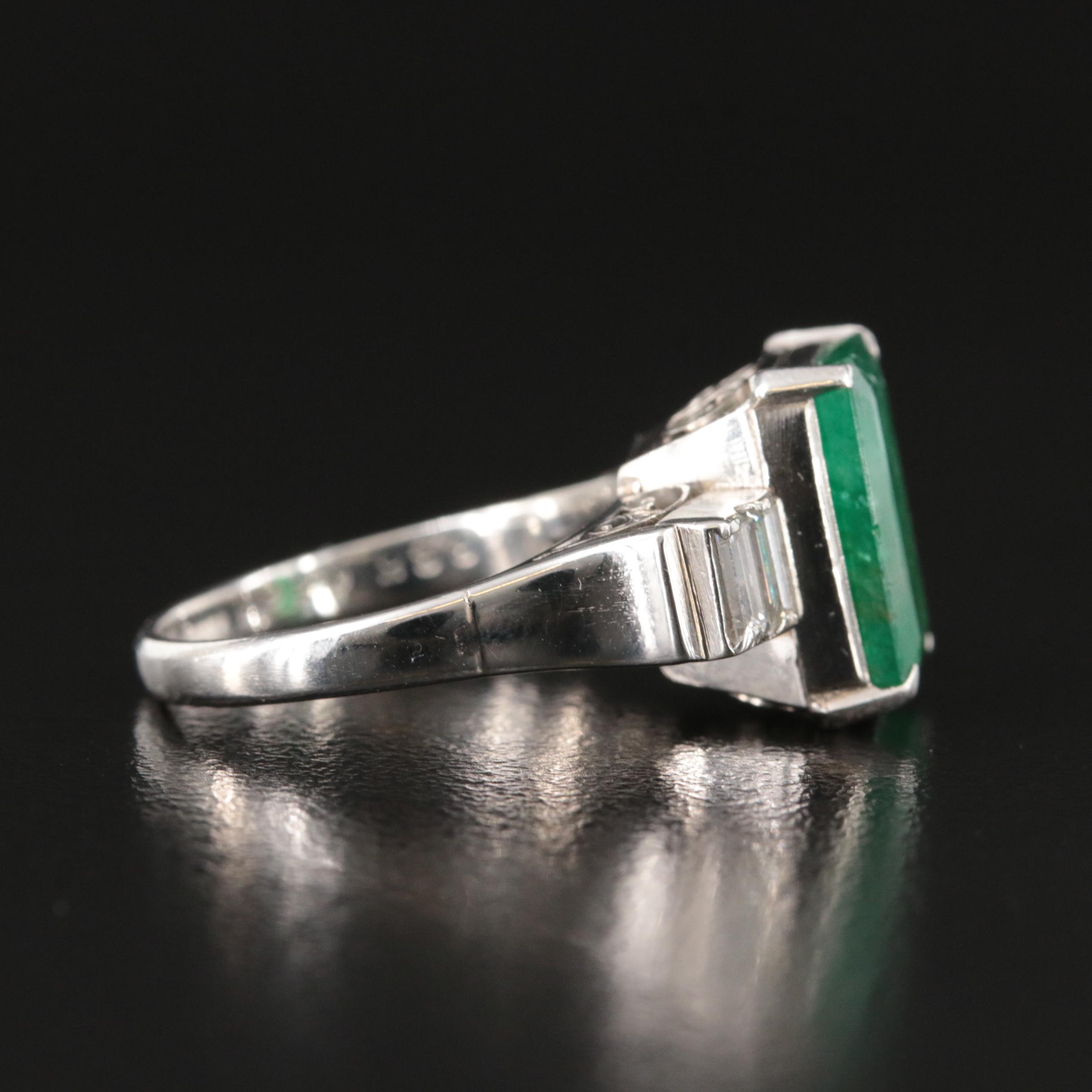Platinum 3.85 CT Emerald and Diamond Ring