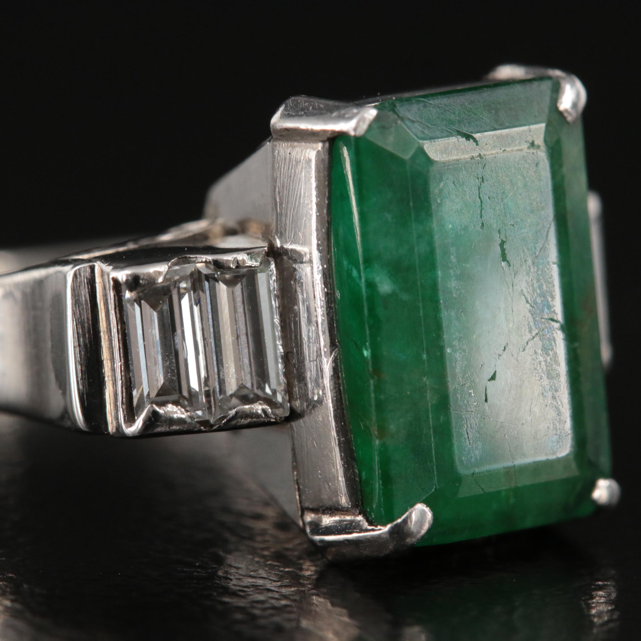 Platinum 3.85 CT Emerald and Diamond Ring