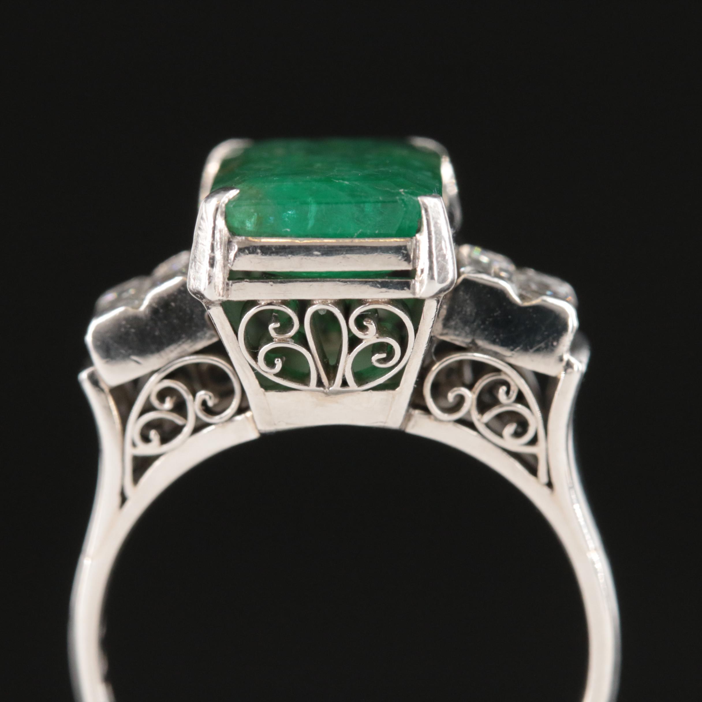 Platinum 3.85 CT Emerald and Diamond Ring