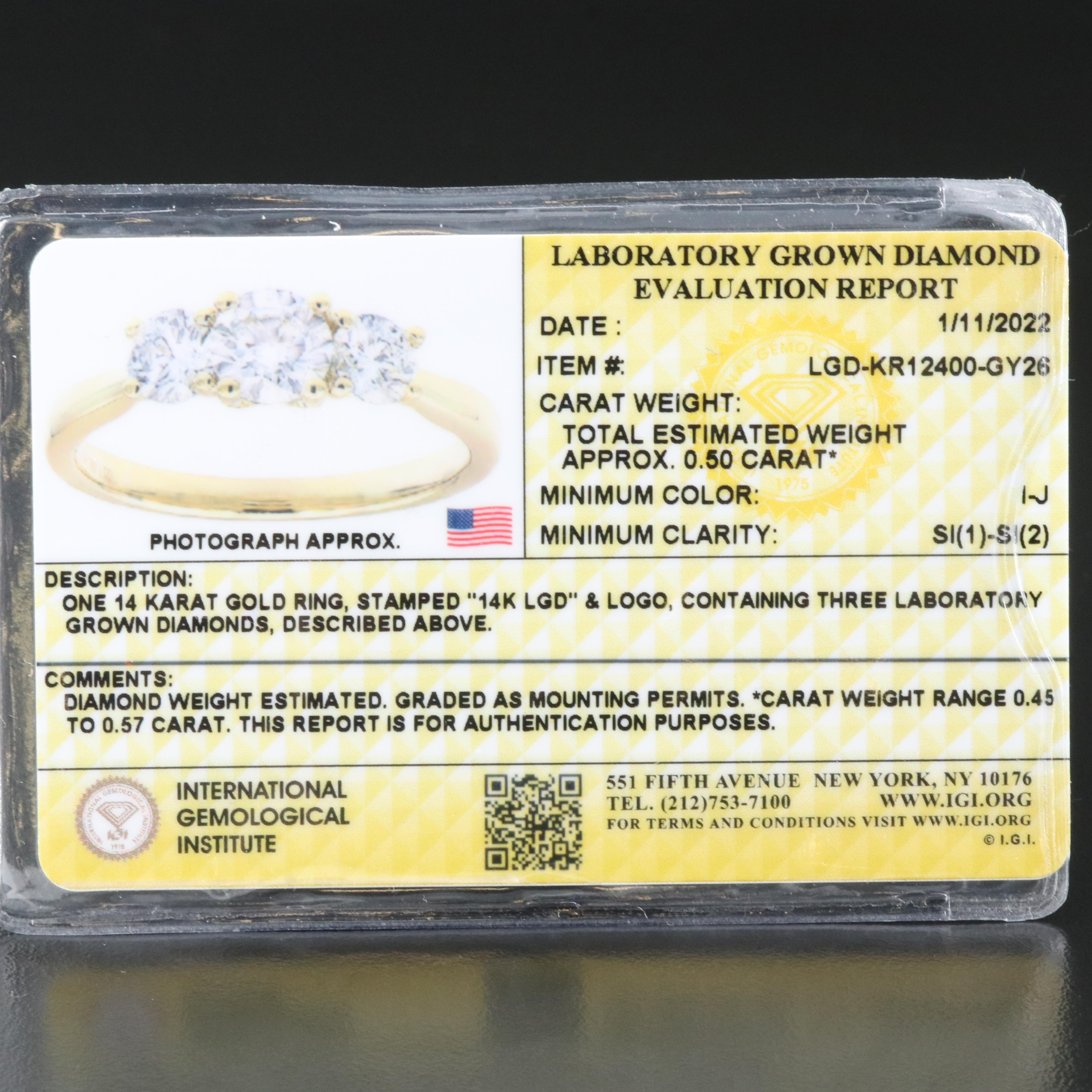 14K 0.47 CTW Lab Grown Diamond Ring with IGI Report
