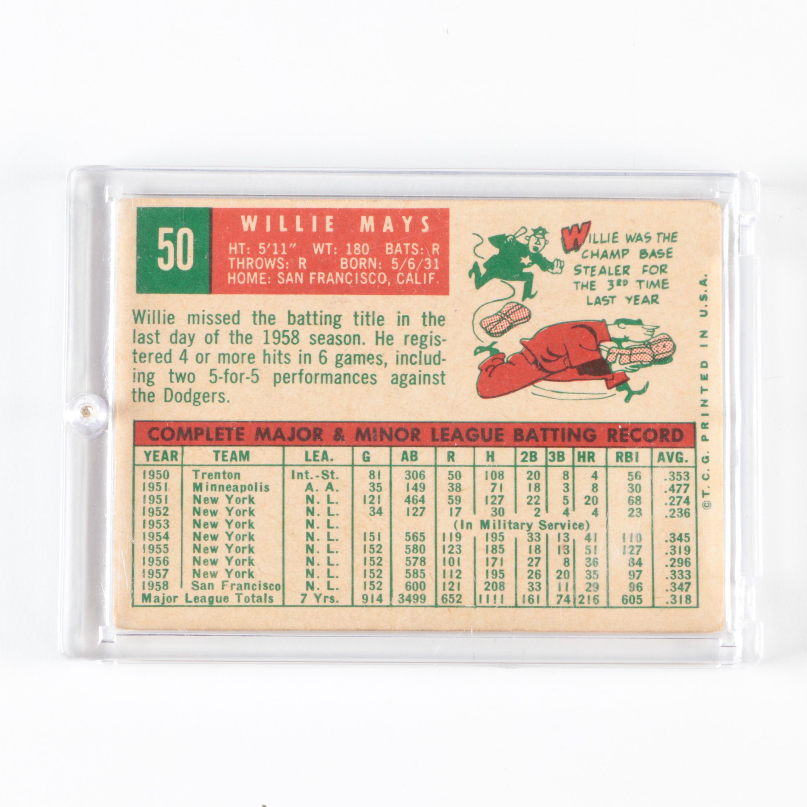 1958 and 1959 Topps Ted Williams and Willie Mays Baseball Cards