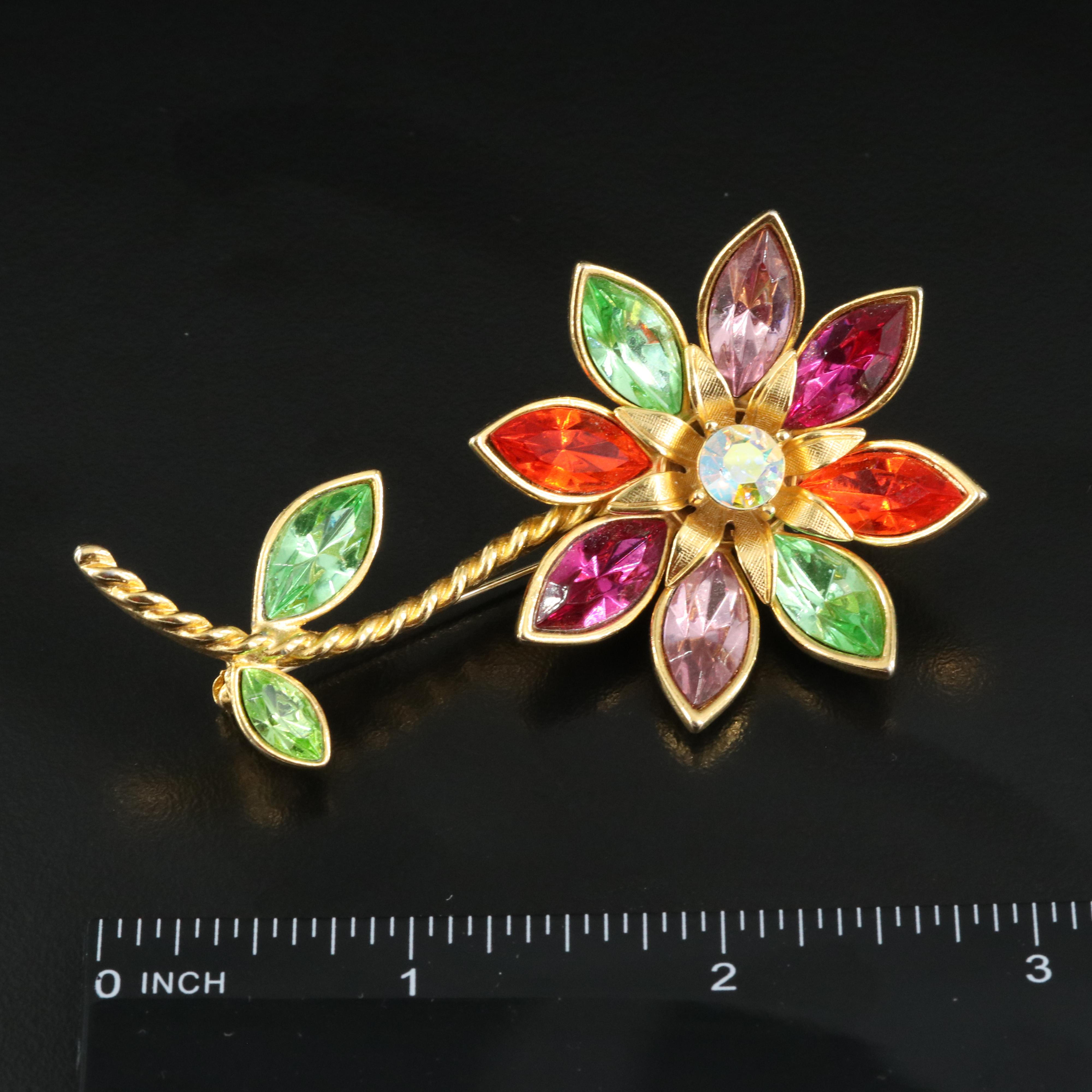 Graziano Multicolored Crystal Rhinestone Flower Brooch