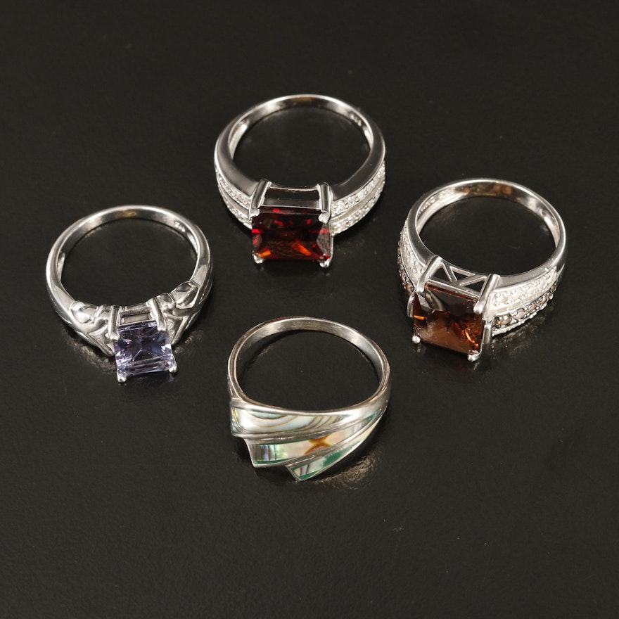 Sterling Rings Including Sapphire, Cubic Zirconia and Glass