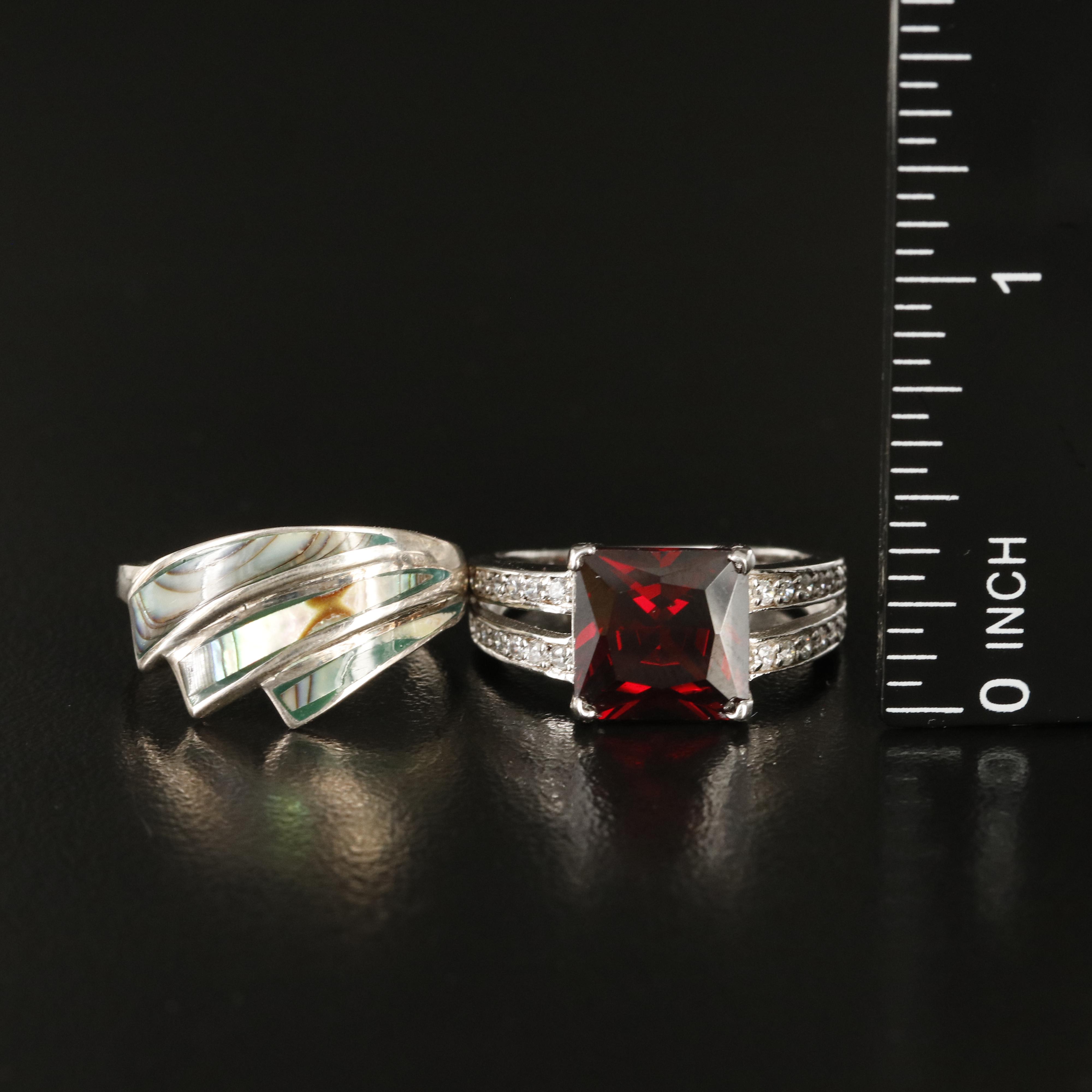 Sterling Rings Including Sapphire, Cubic Zirconia and Glass