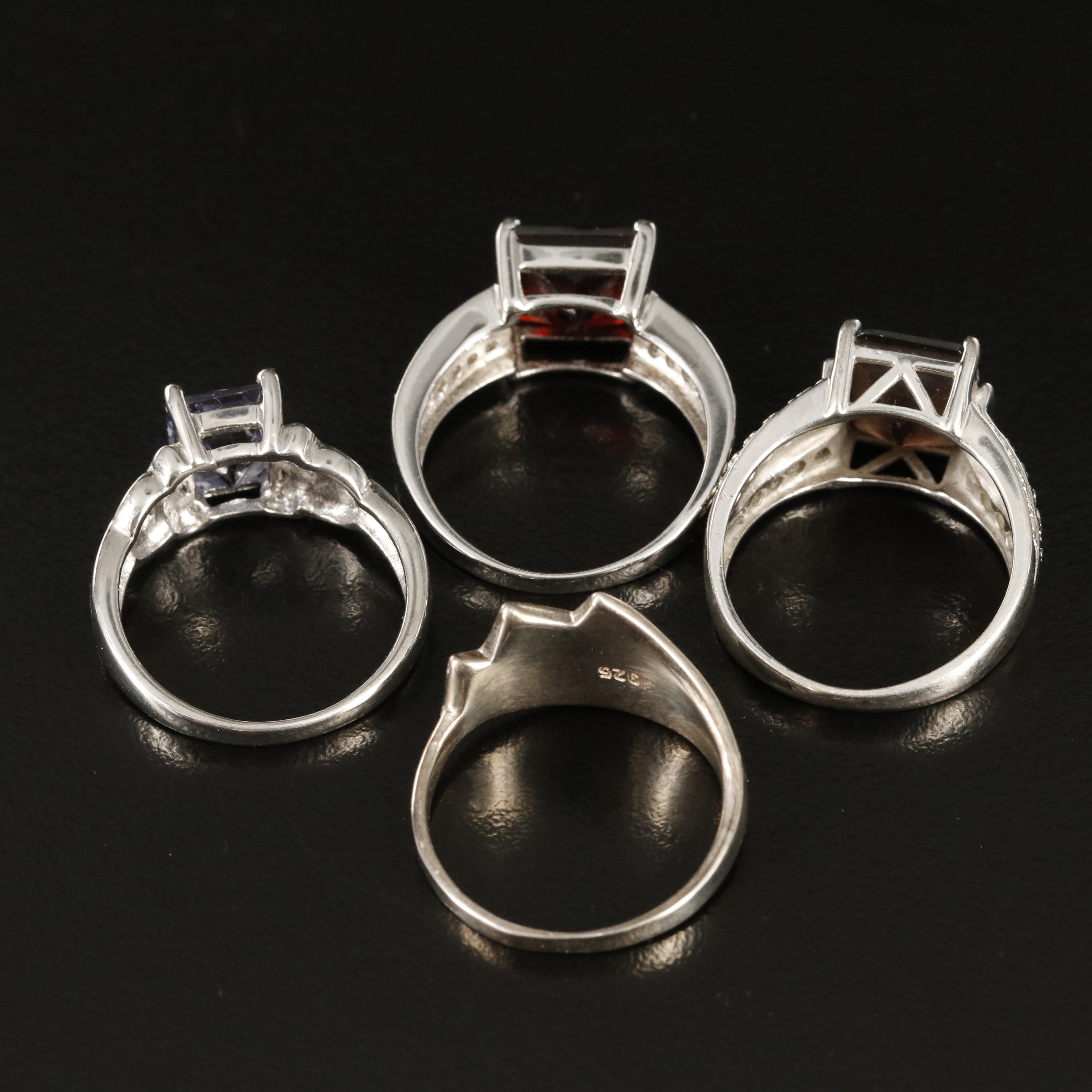 Sterling Rings Including Sapphire, Cubic Zirconia and Glass