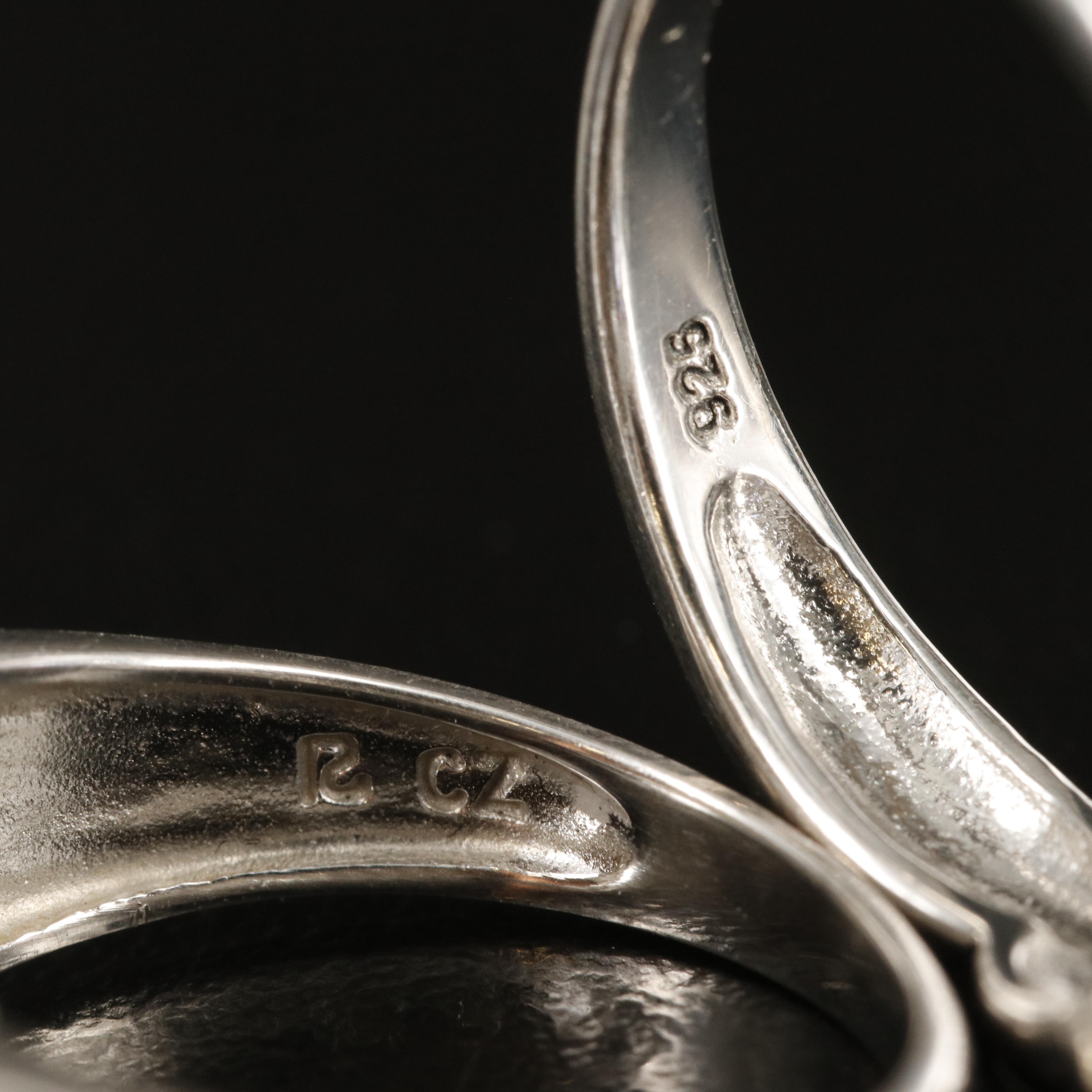 Sterling Rings Including Sapphire, Cubic Zirconia and Glass