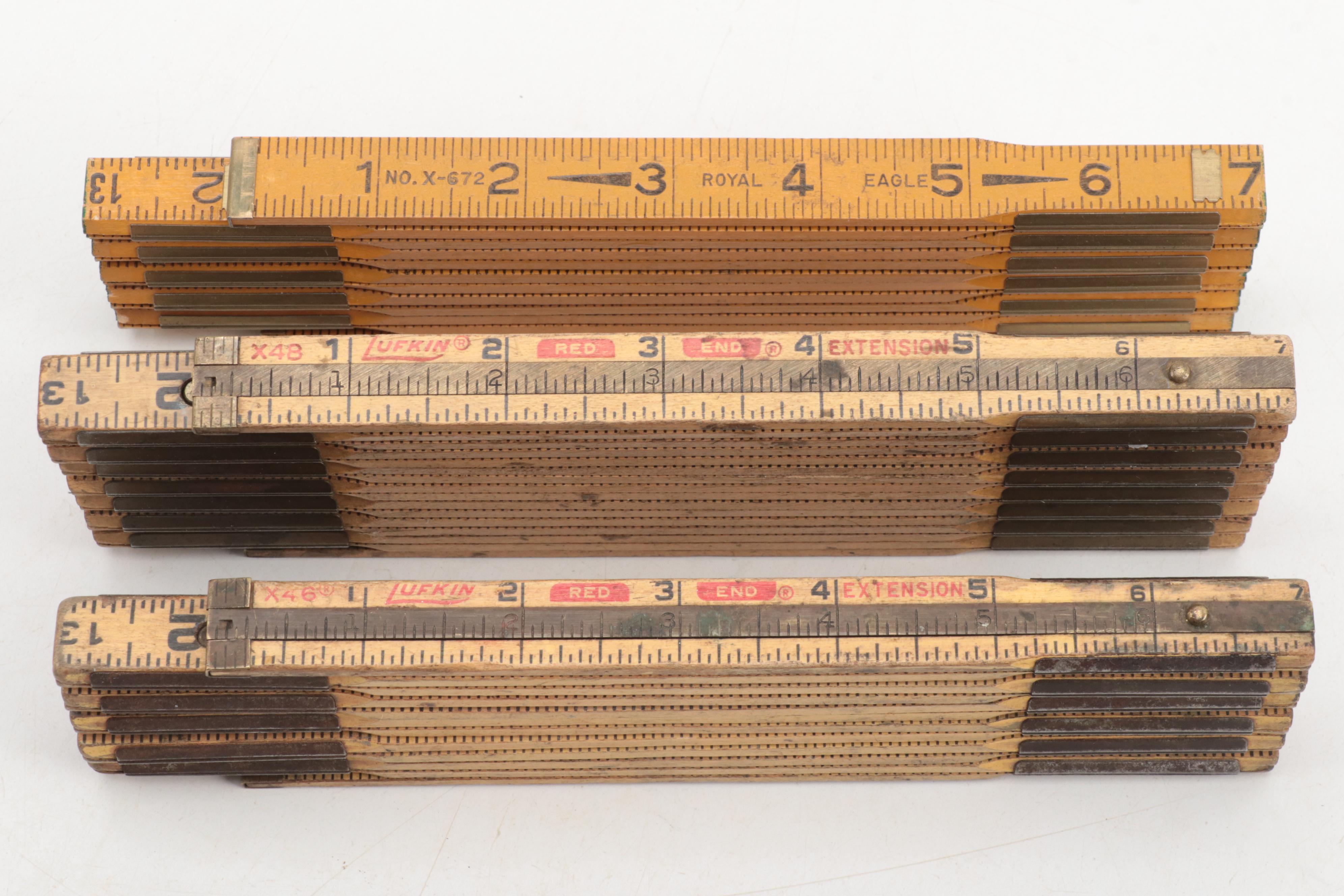 Lufkin Wooden Folding Rulers and Measuring Tapes, Mid-20th Century