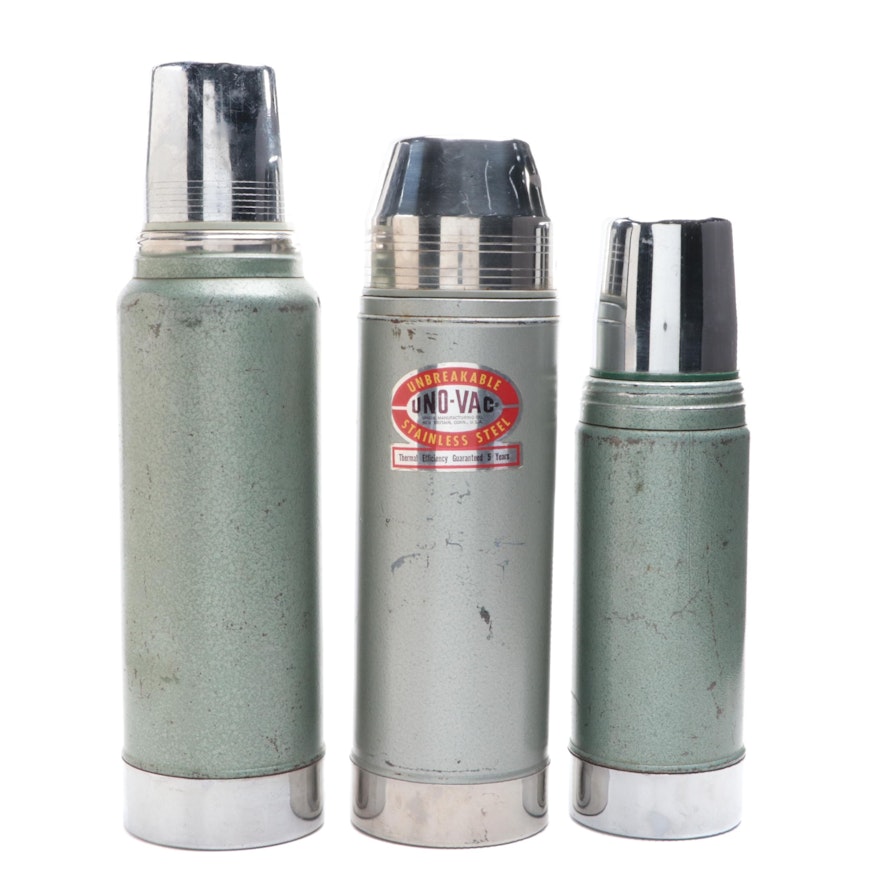 Uno-Vac and Stanley Stainless Steel Insulated Bottles, Mid to Late 20th Century