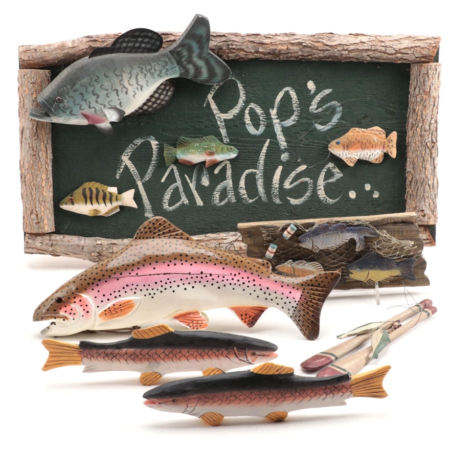 Painted Wooden Fish and More Fishing-Motif Wall Hangings and Décor