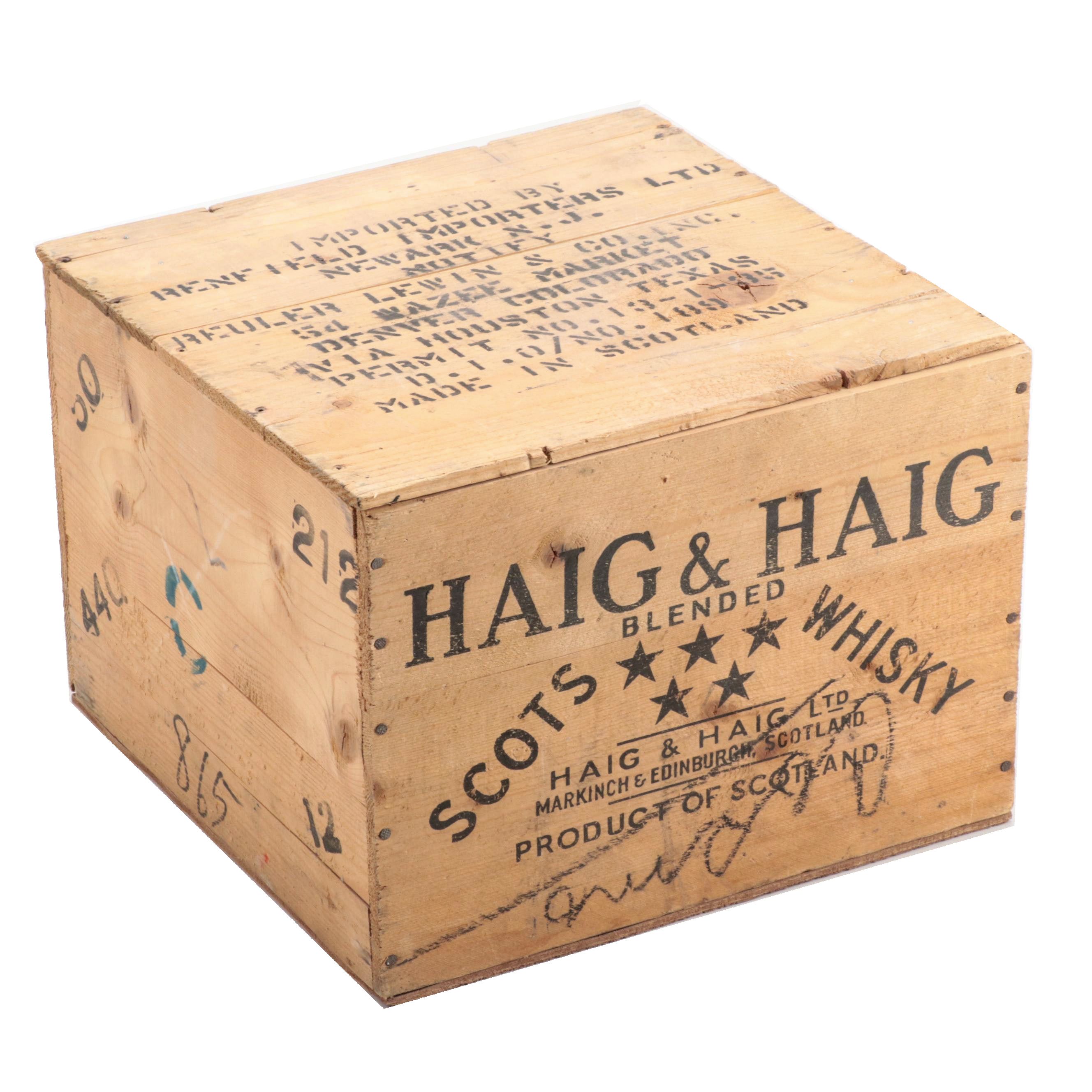 Haig & Haig Scots Whisky Wooden Crate, Mid-20th Century