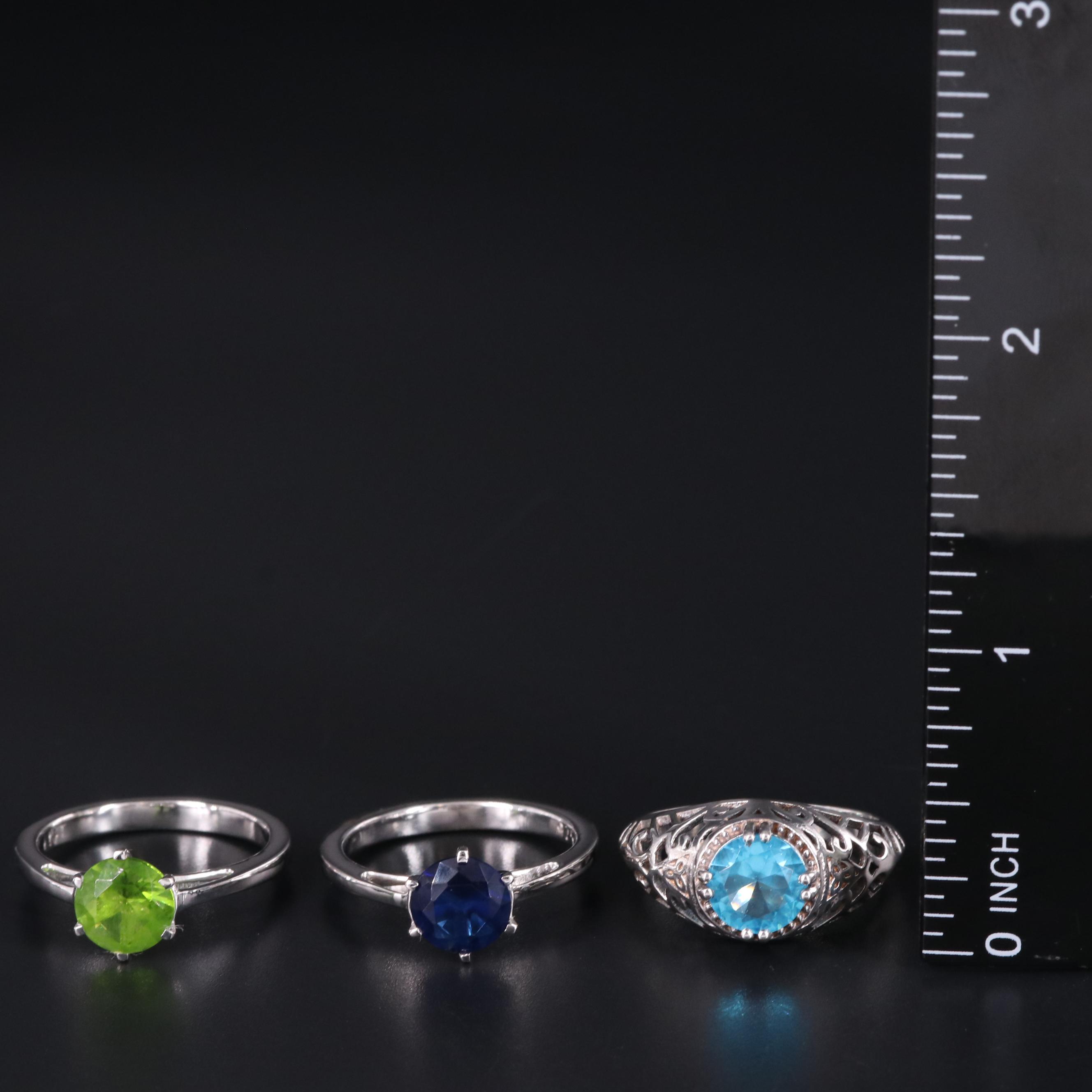 Sterling Silver Ring Collection Including Peridot and Sapphire