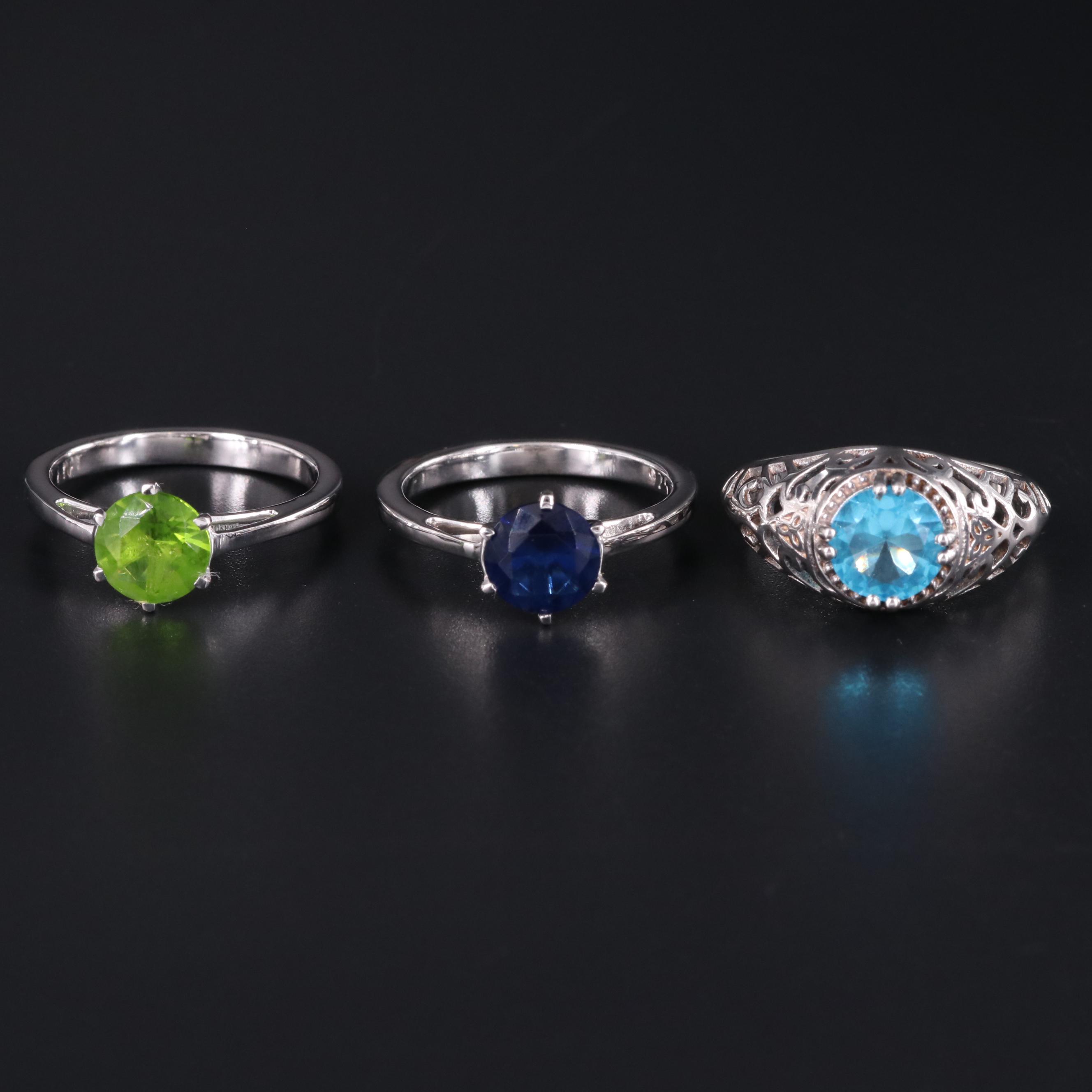 Sterling Silver Ring Collection Including Peridot and Sapphire