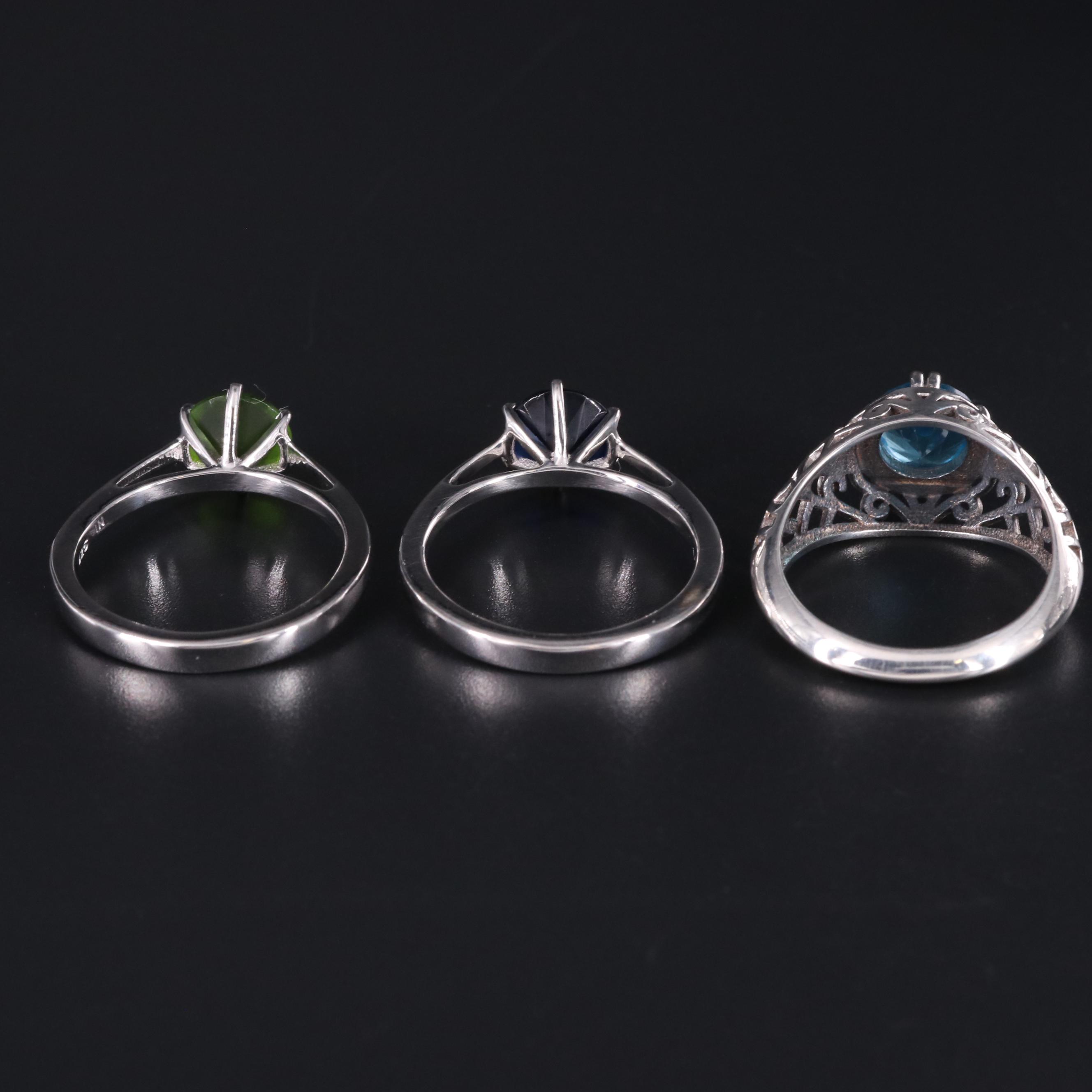 Sterling Silver Ring Collection Including Peridot and Sapphire