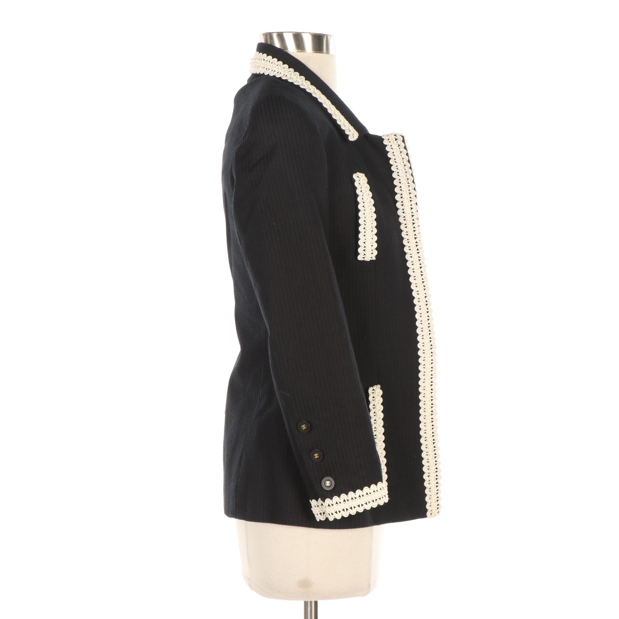 Chanel Boutique Textured Cotton Jacket with Vinyl Soutache Trim