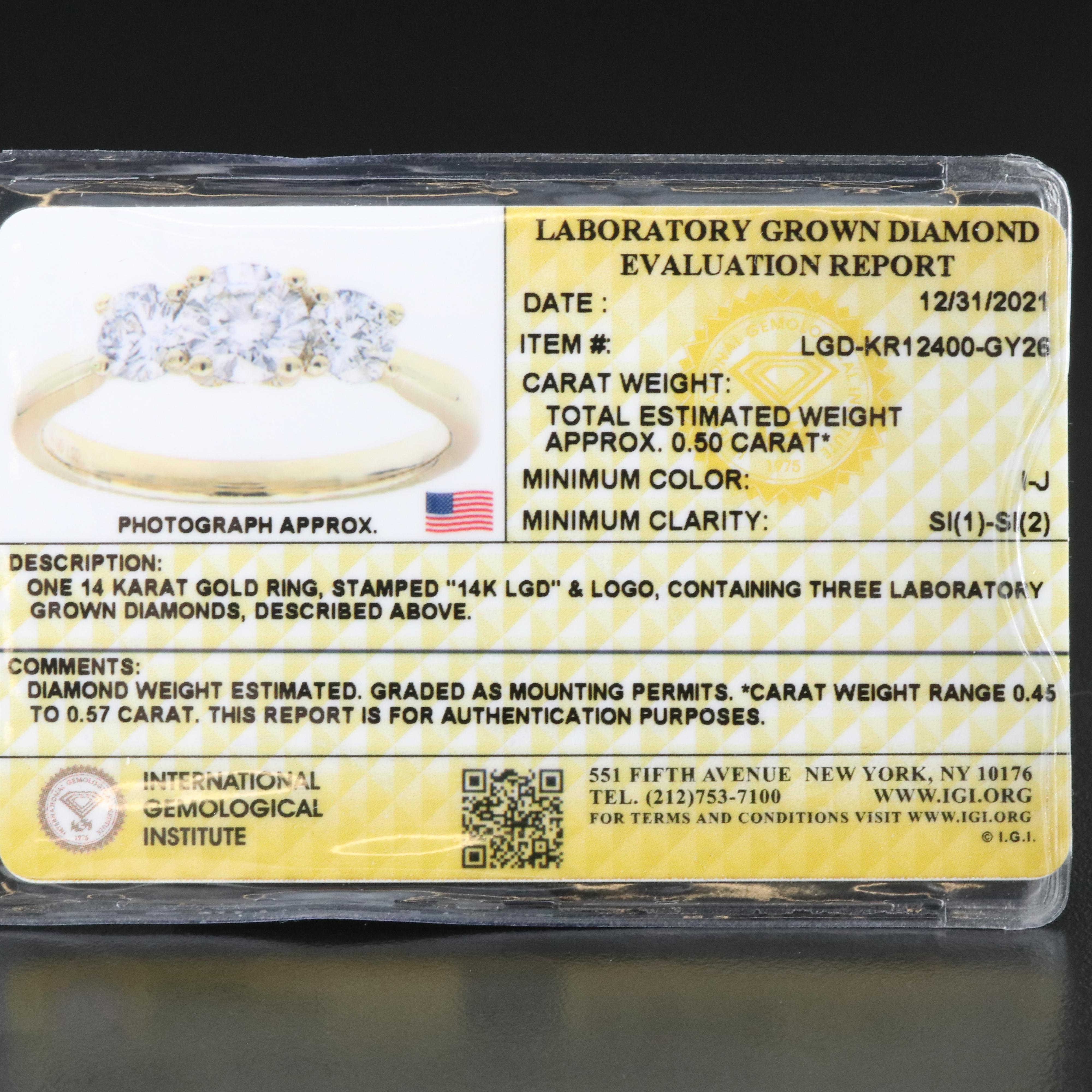 14K 0.53 CTW Lab Grown Diamond Ring with IGI Report