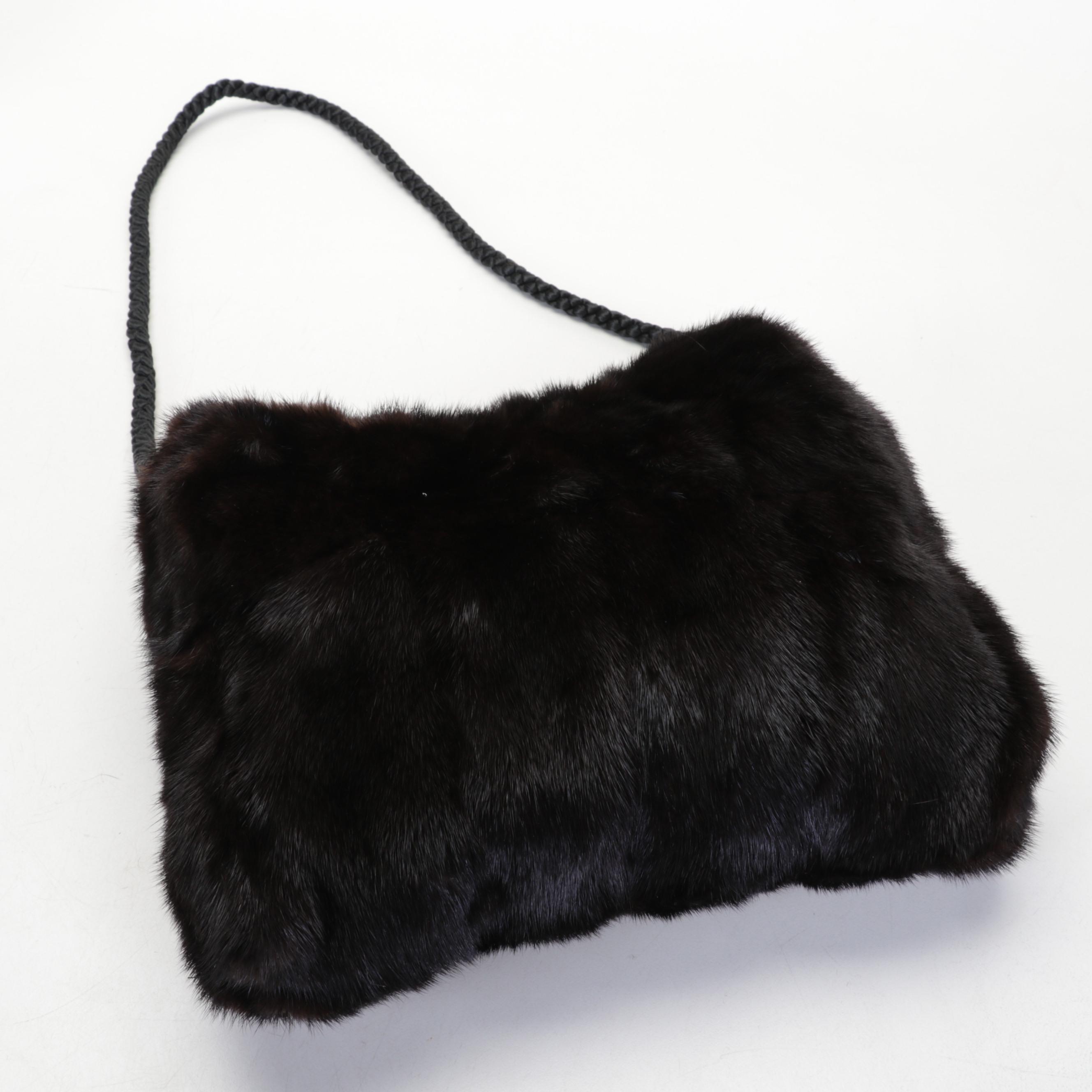 Mink Fur Bag with Braided Handle and The Sak Black Pebbled Leather Shoulder Bag