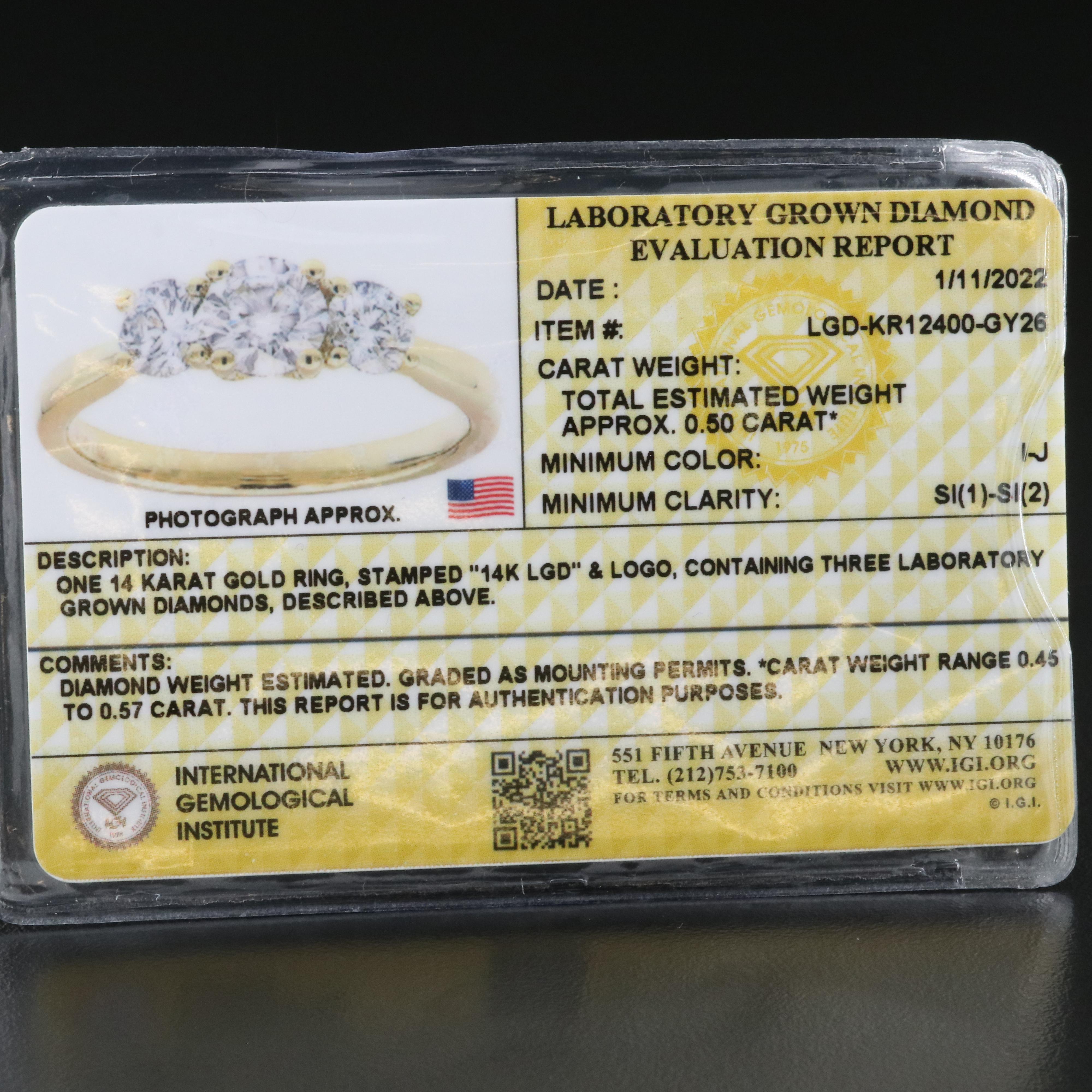 14K 0.30 CTW Lab Grown Diamond with IGI Report