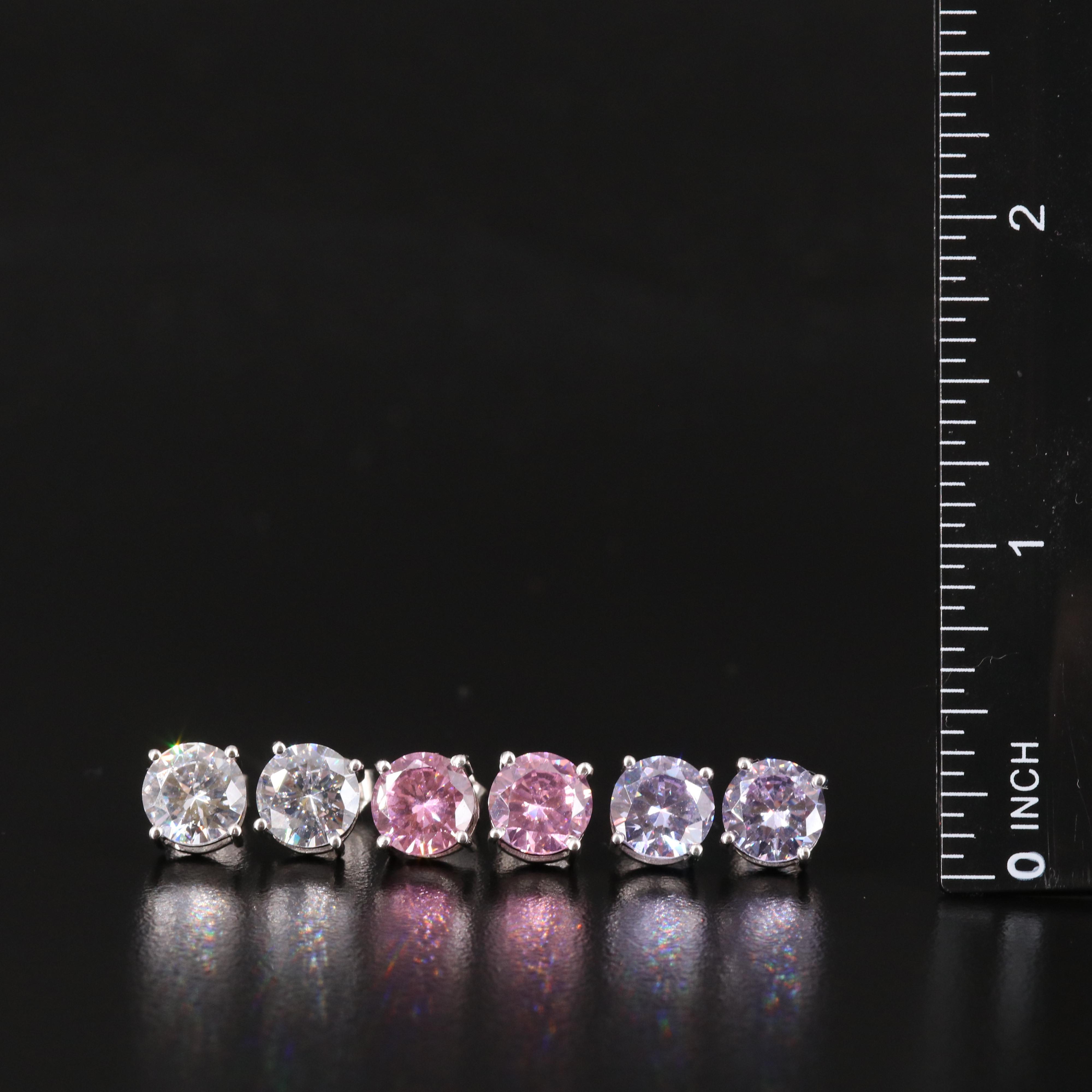 Sterling Silver Cubic Zirconia Stud Earring Trio