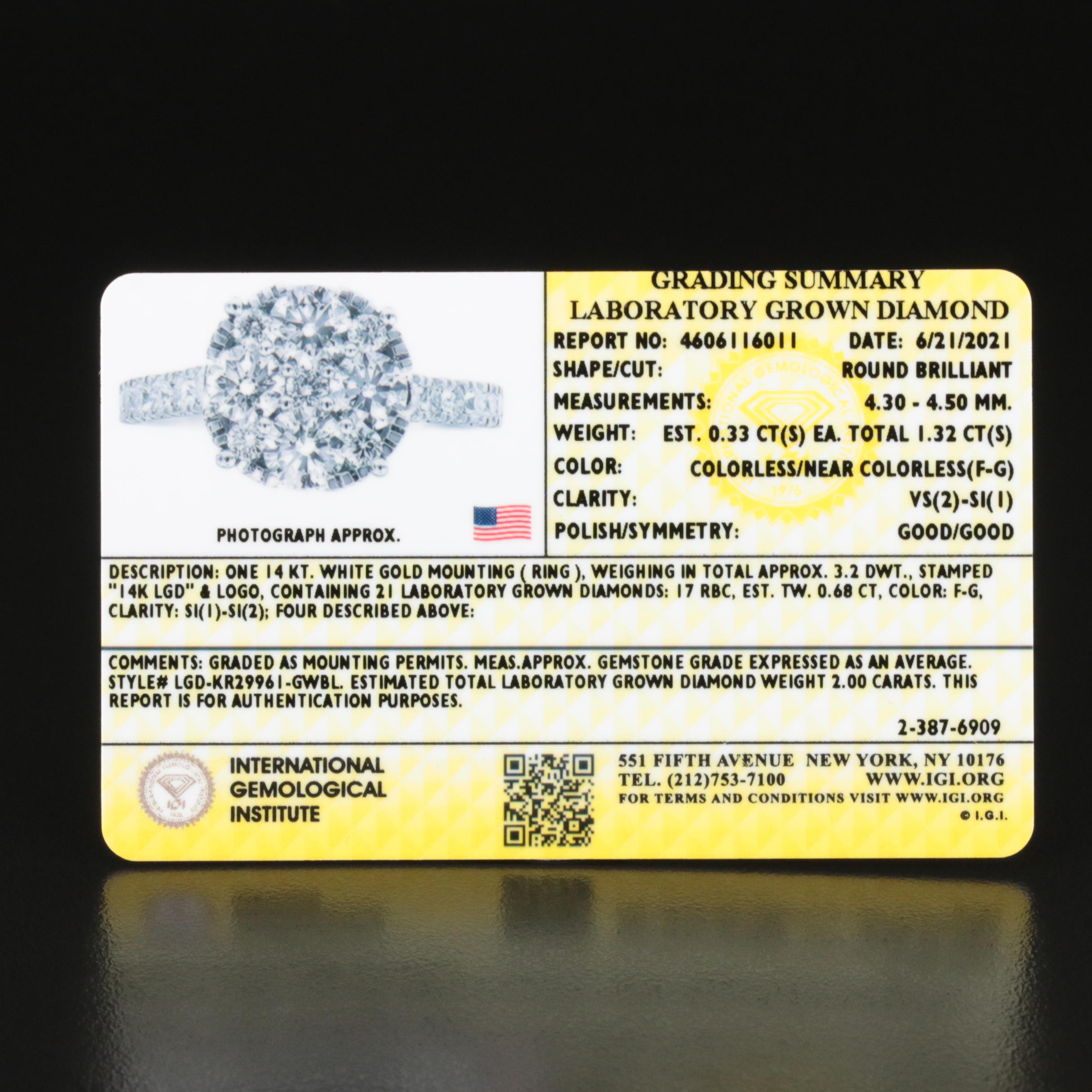 14K 2.00 CTW Lab Grown Diamond Ring with IGI Report