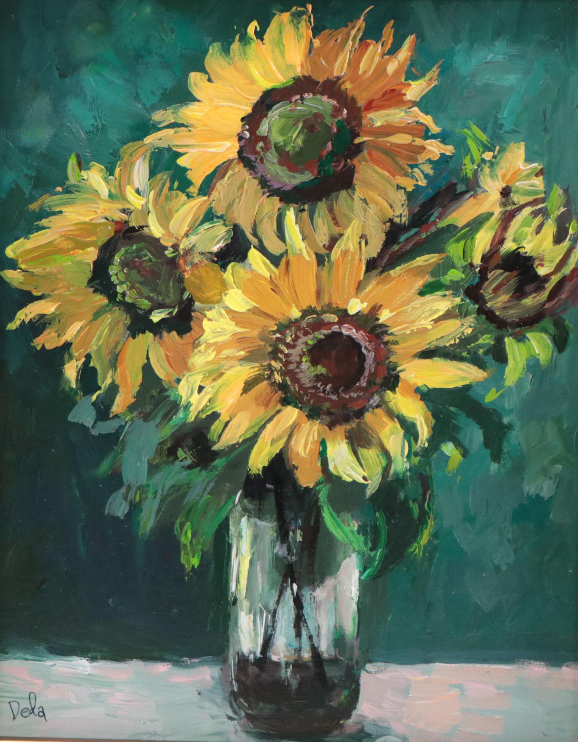 Adam Deda Oil Painting of Floral Still Life "Girasoles," 2022