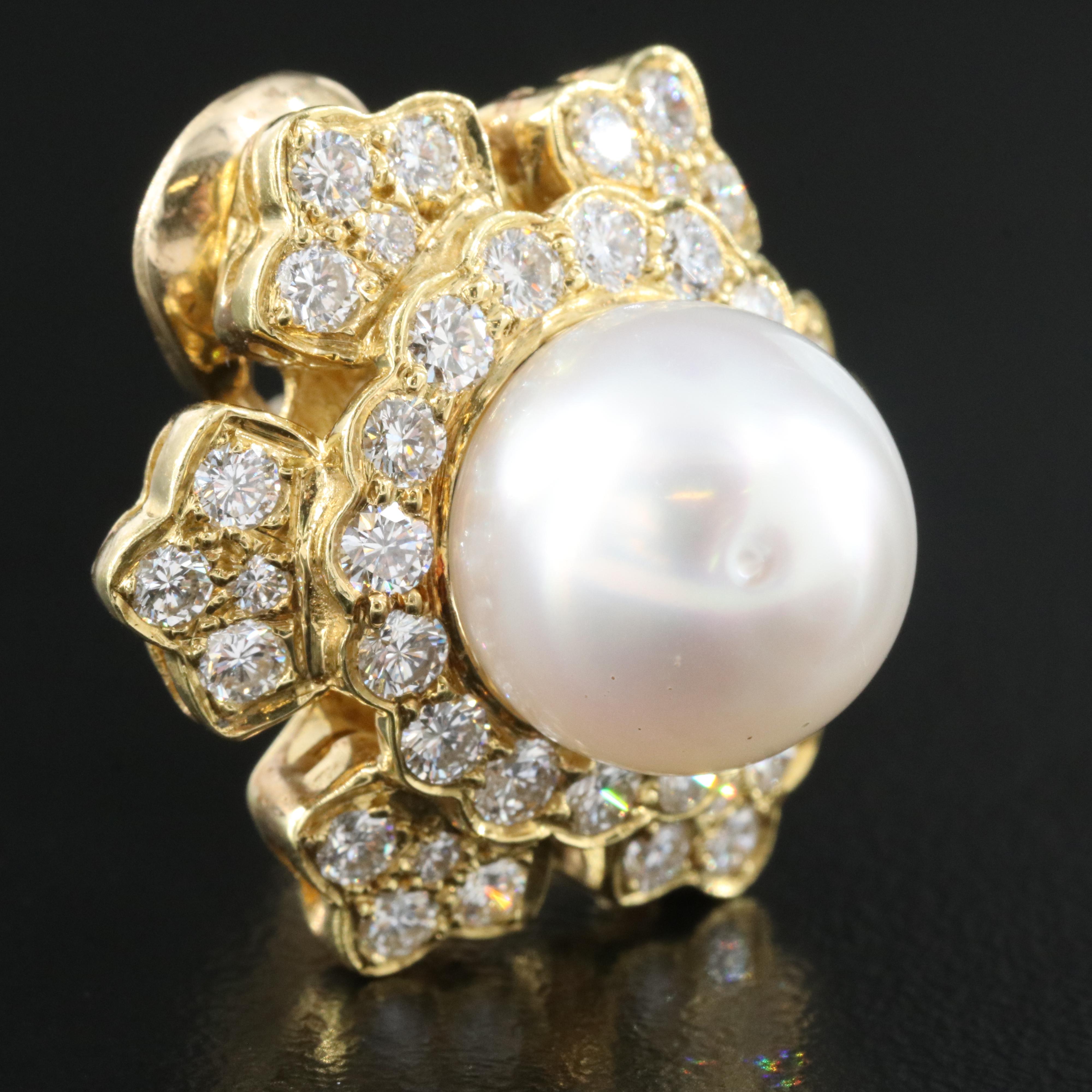 18K South Sea Pearl and 3.87 CTW Diamond Earrings with GIA Report