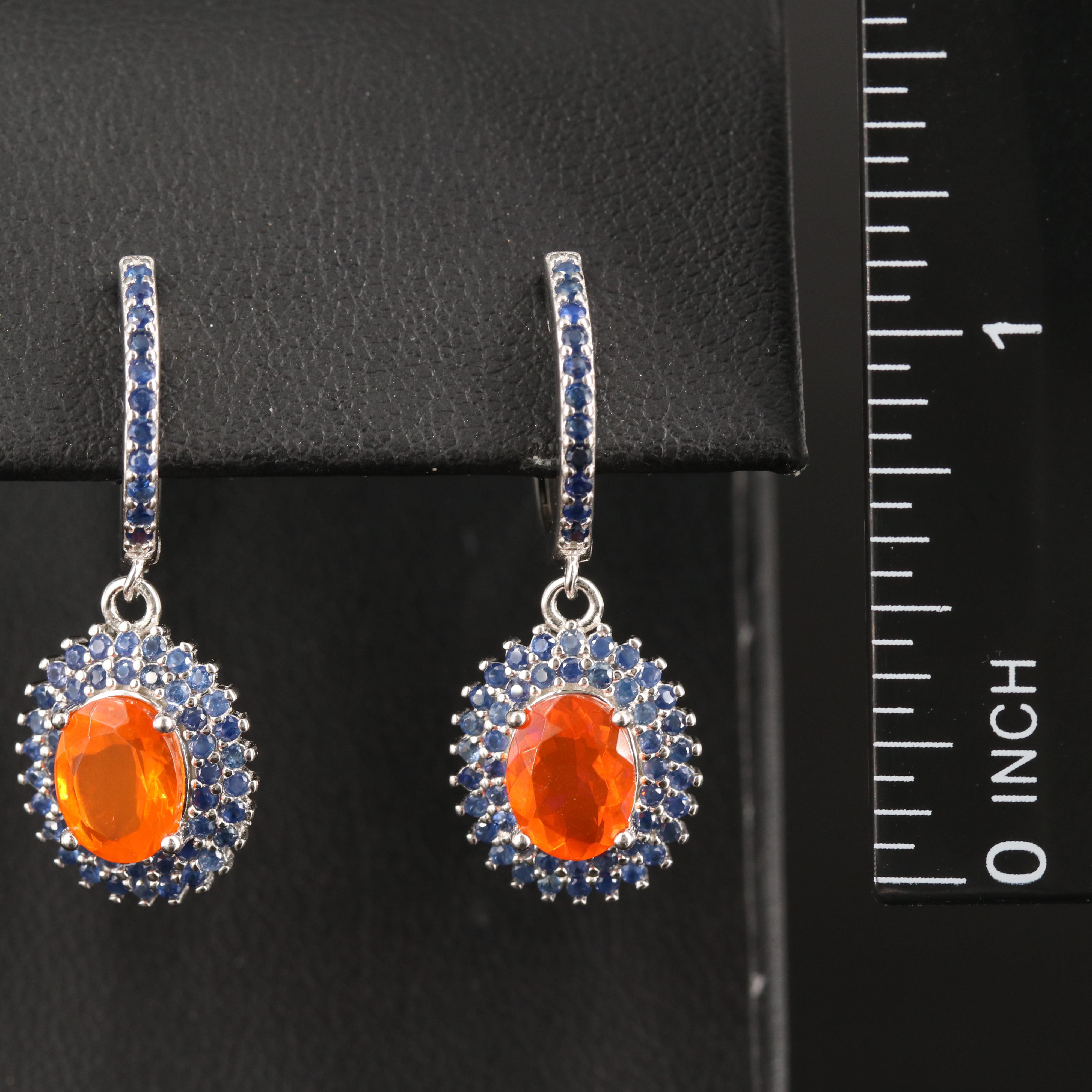 Sterling Fire Opal and Sapphire Earrings