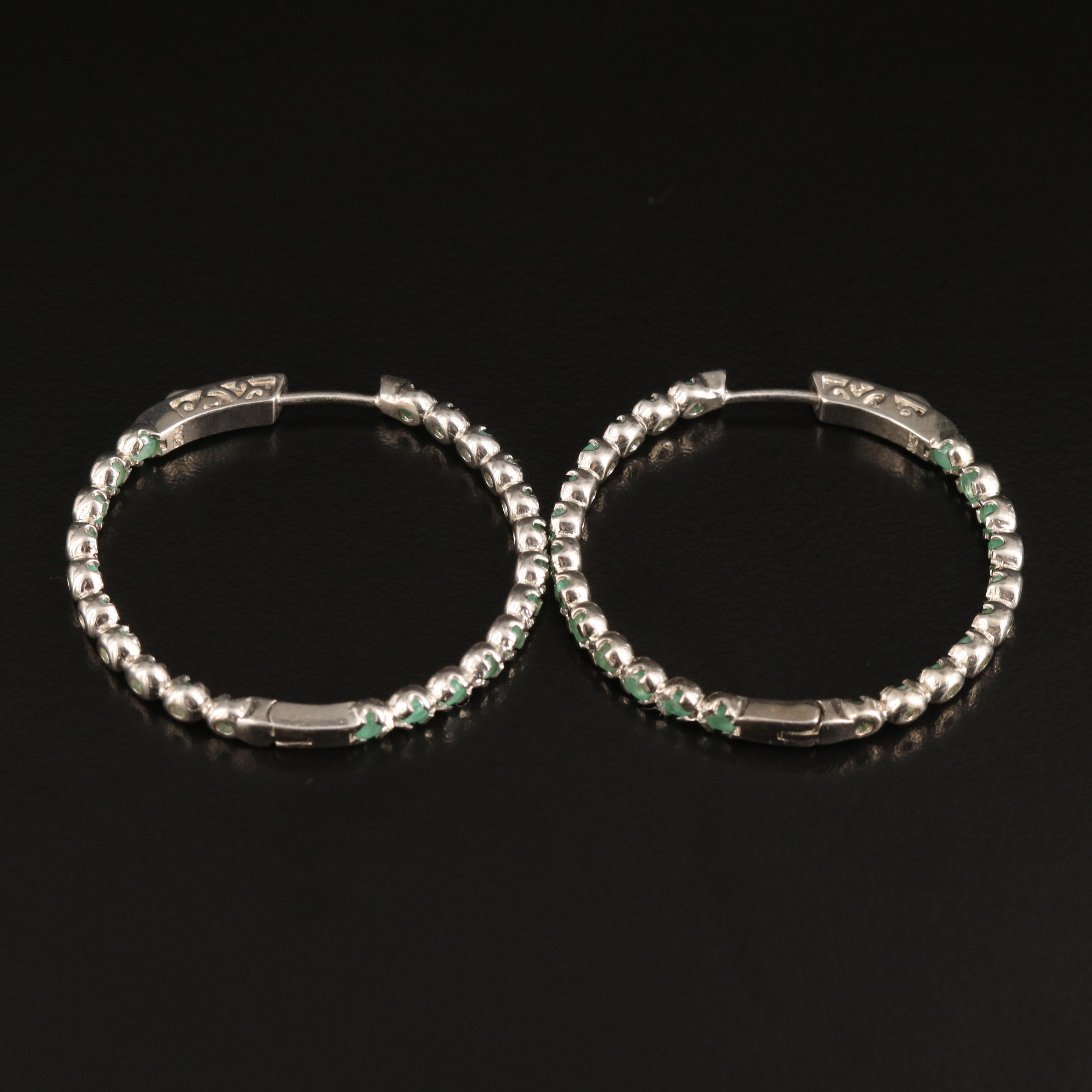 Sterling Emerald Inside-Out Hoop Earrings