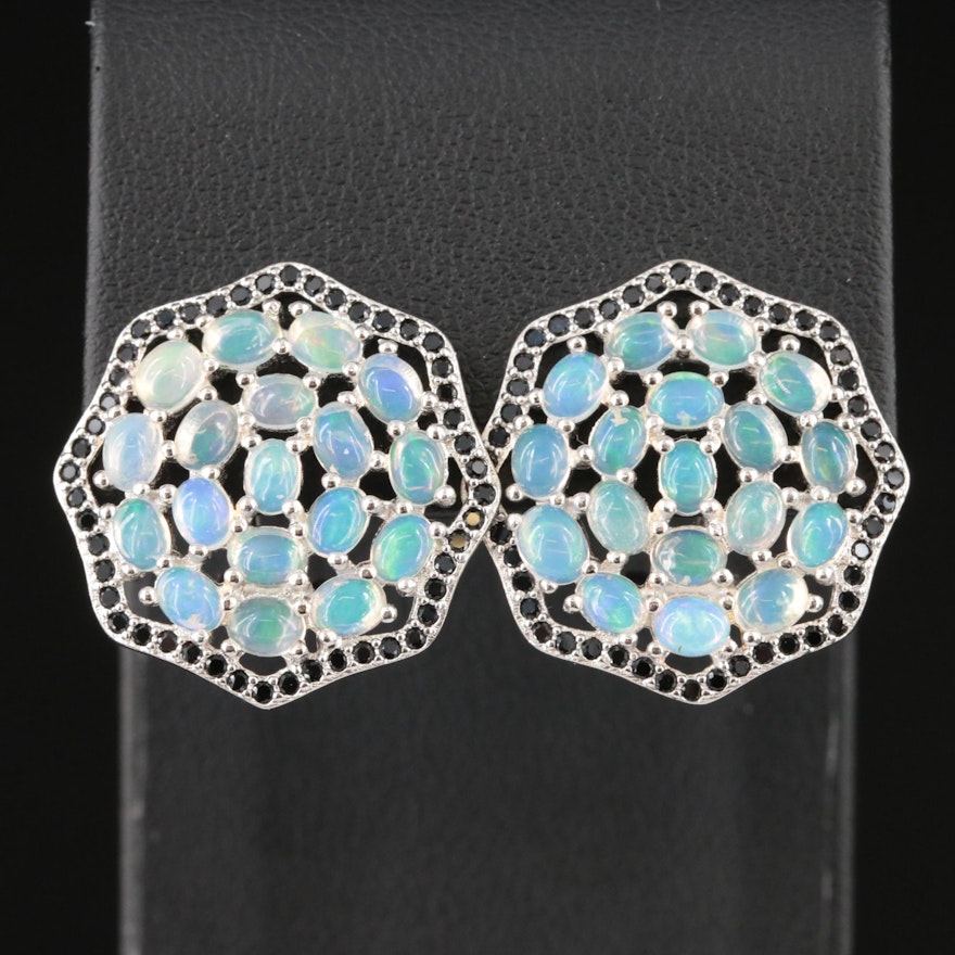 Sterling Opal and Glass Cluster Earrings