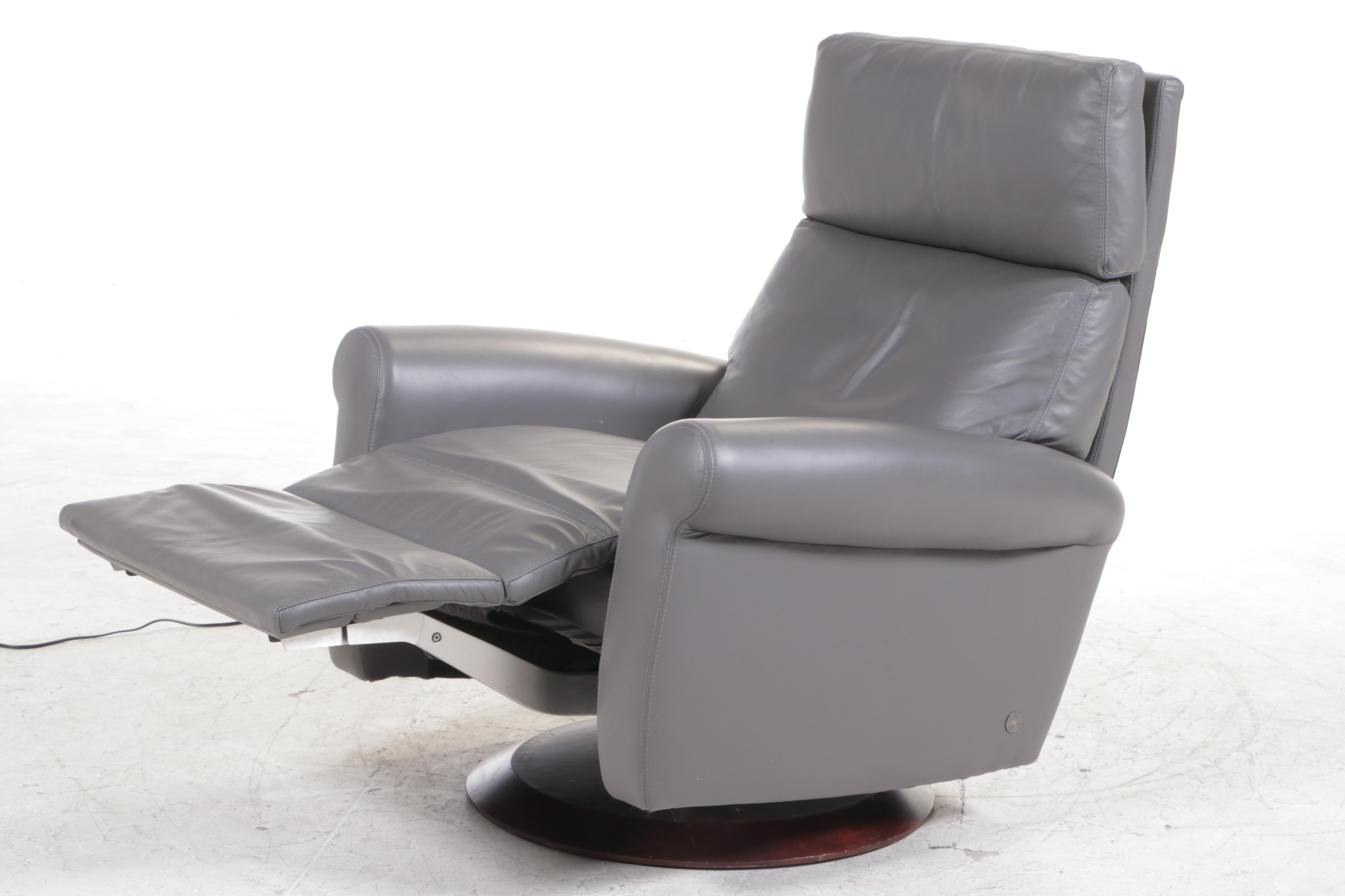 American Leather "Ada" Grey Leather Swiveling Power Recliner