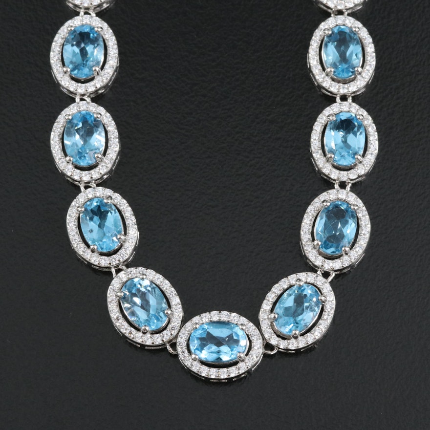 Sterling Silver Swiss Blue Topaz and Cubic Zirconia Necklace