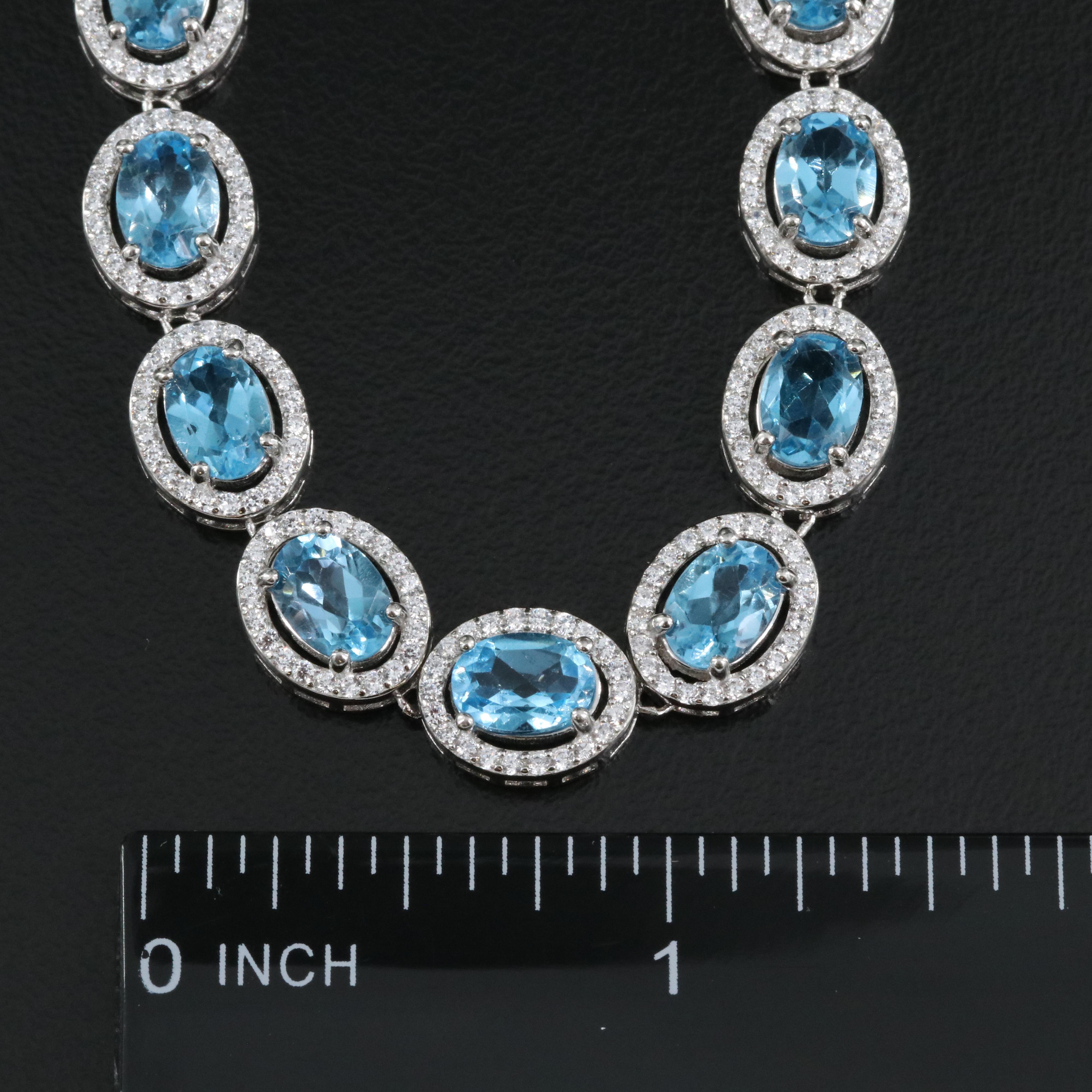 Sterling Silver Swiss Blue Topaz and Cubic Zirconia Necklace