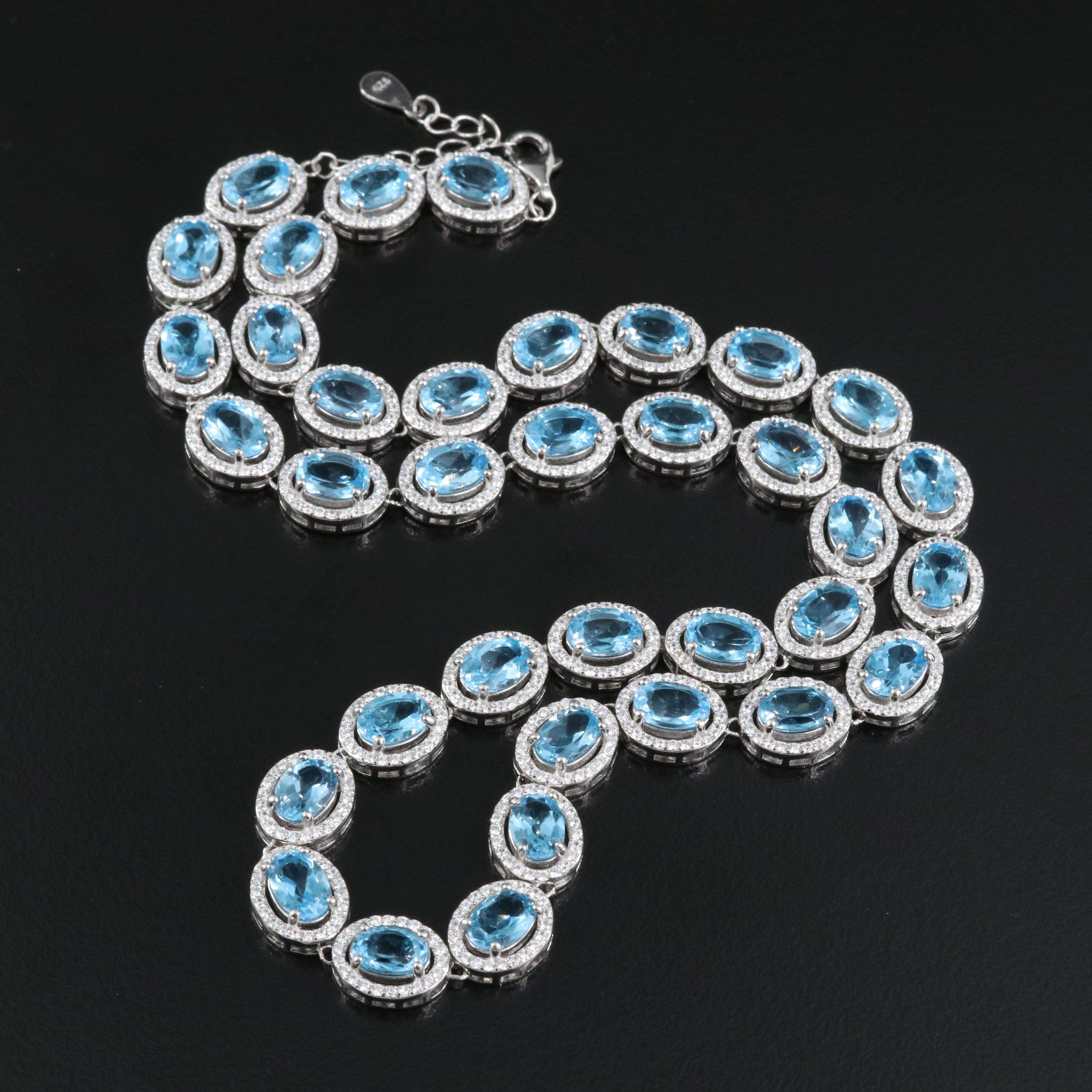 Sterling Silver Swiss Blue Topaz and Cubic Zirconia Necklace