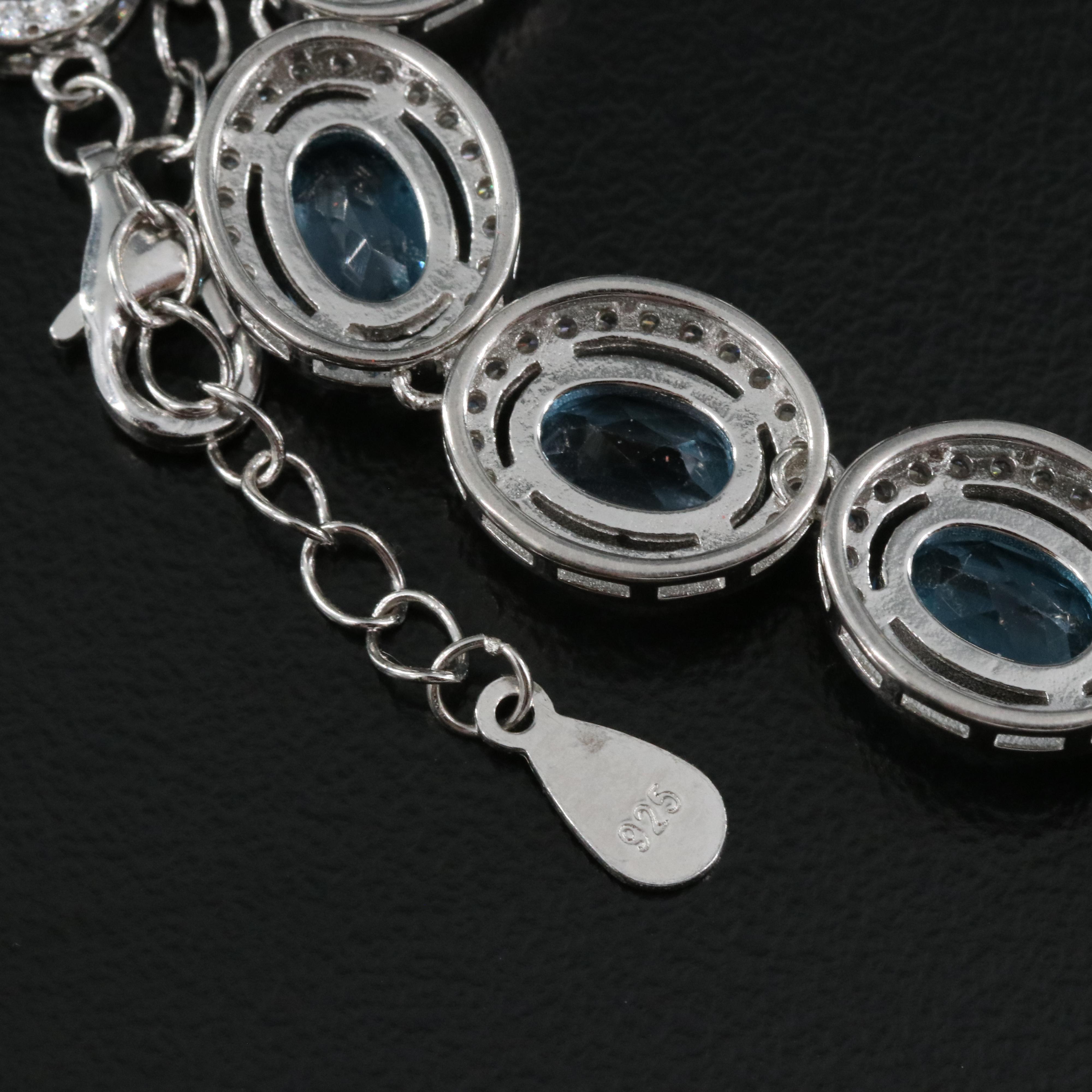 Sterling Silver Swiss Blue Topaz and Cubic Zirconia Necklace