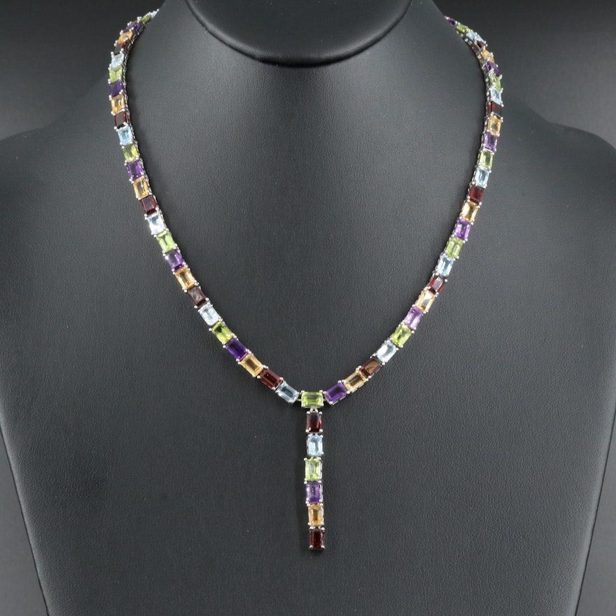 Sterling Silver Including Topaz, Amethyst and Garnet Necklace