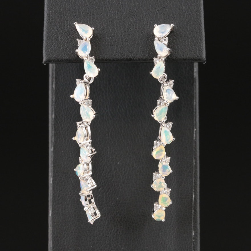 Sterling Opal and White Topaz Earrings