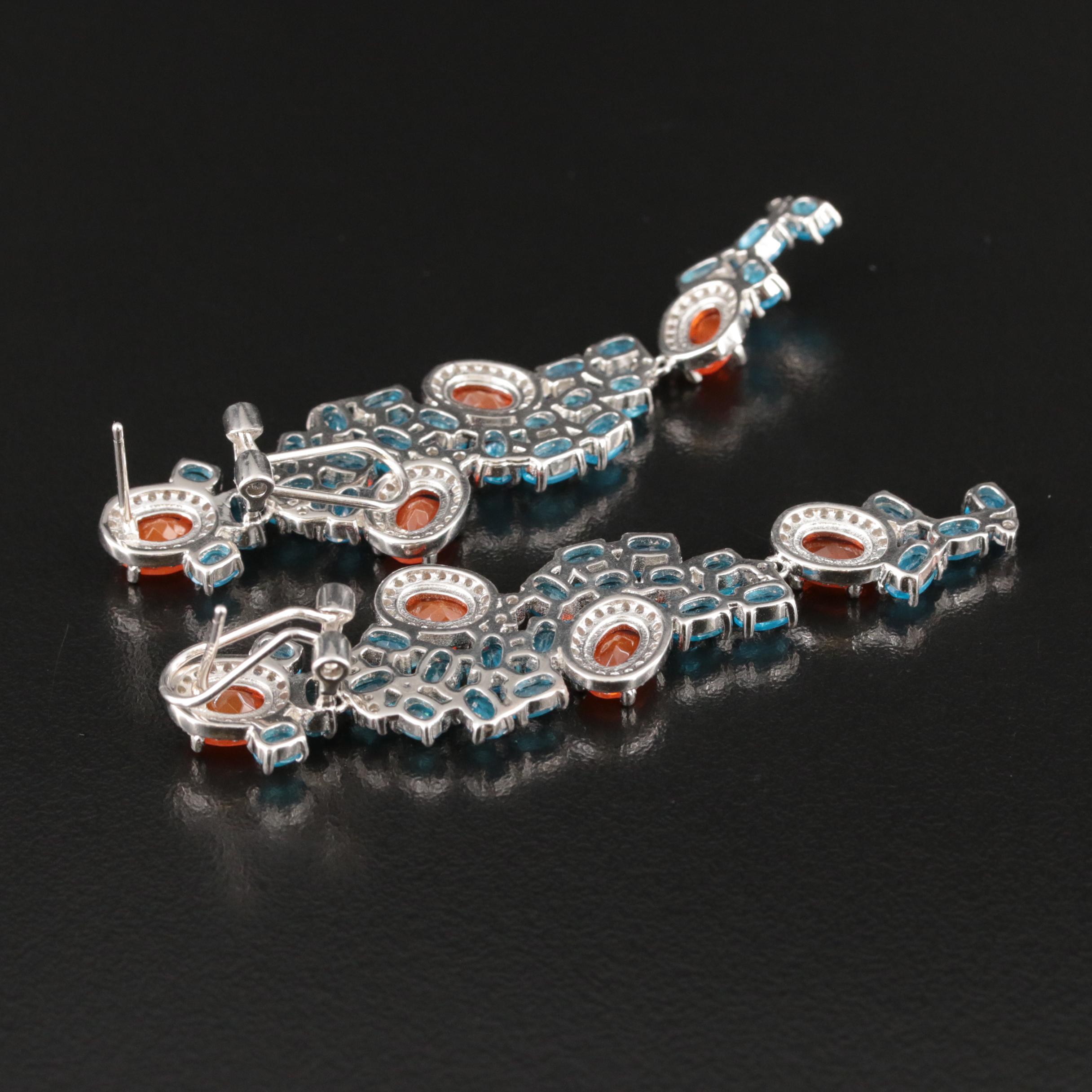 Sterling Fire Opal, Apatite and Cubic Zirconia Earrings
