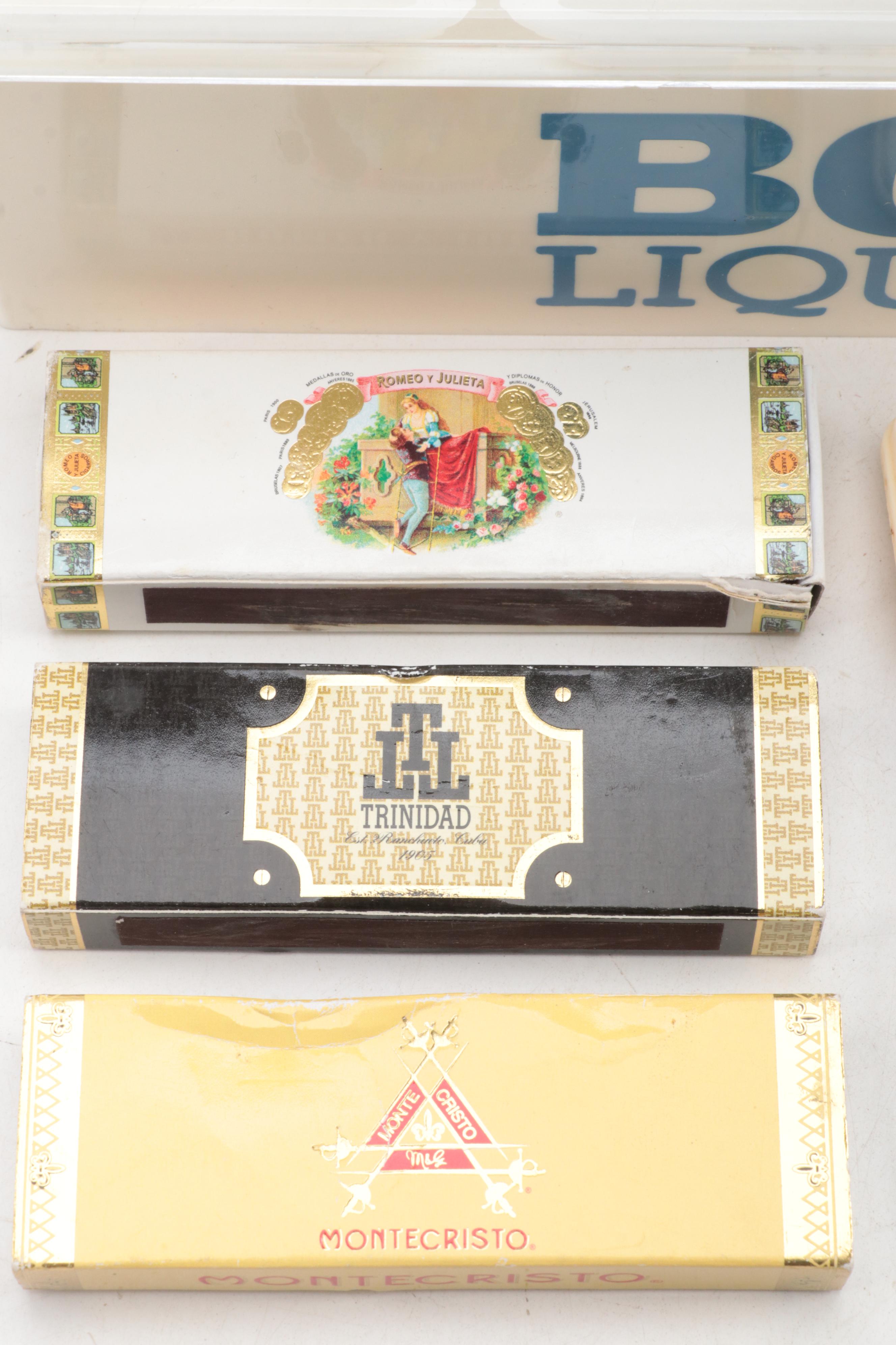 French Porcelain Match Holder with Cigar and Other Barware, Mis to Late 20th C.