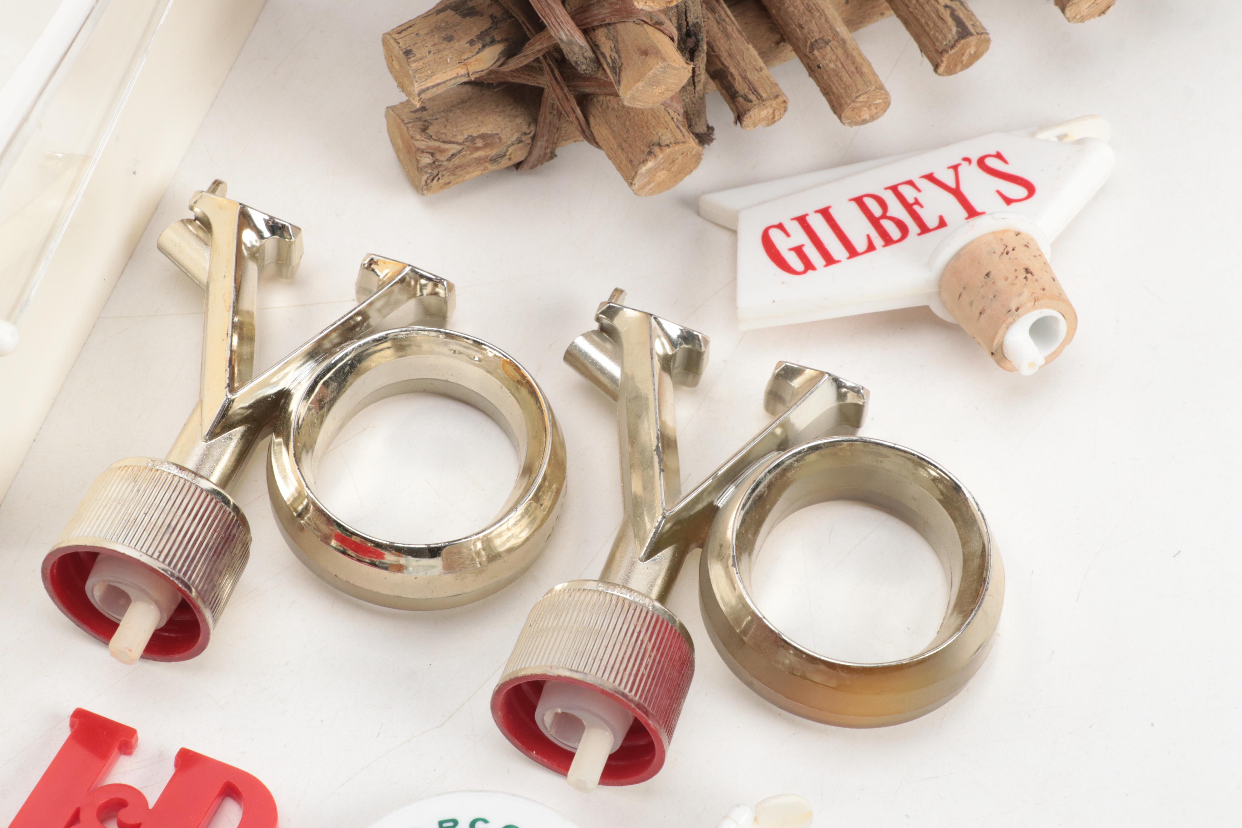 French Porcelain Match Holder with Cigar and Other Barware, Mis to Late 20th C.